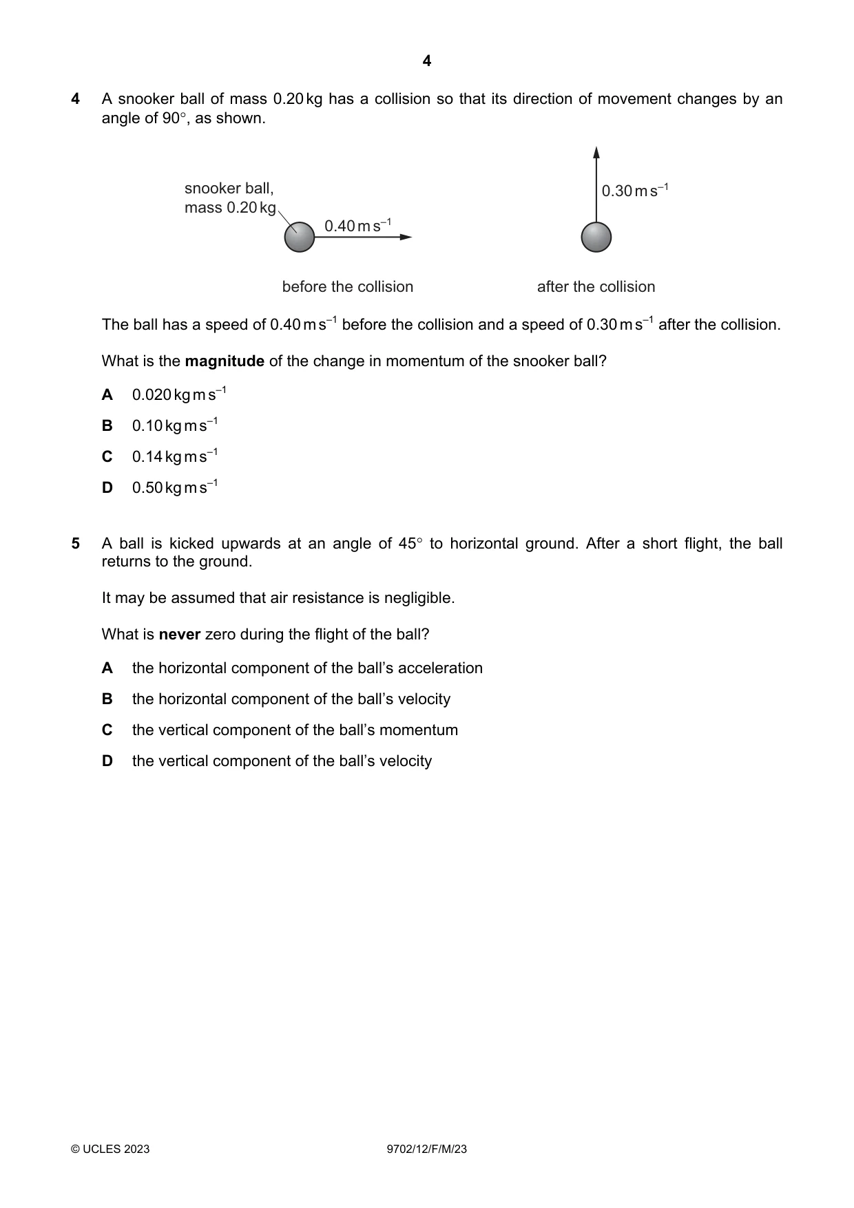 Cambridge A Level Physics 9702 2023 Feb/March Paper 1 · Variant 2 question paper, page 4 of 20