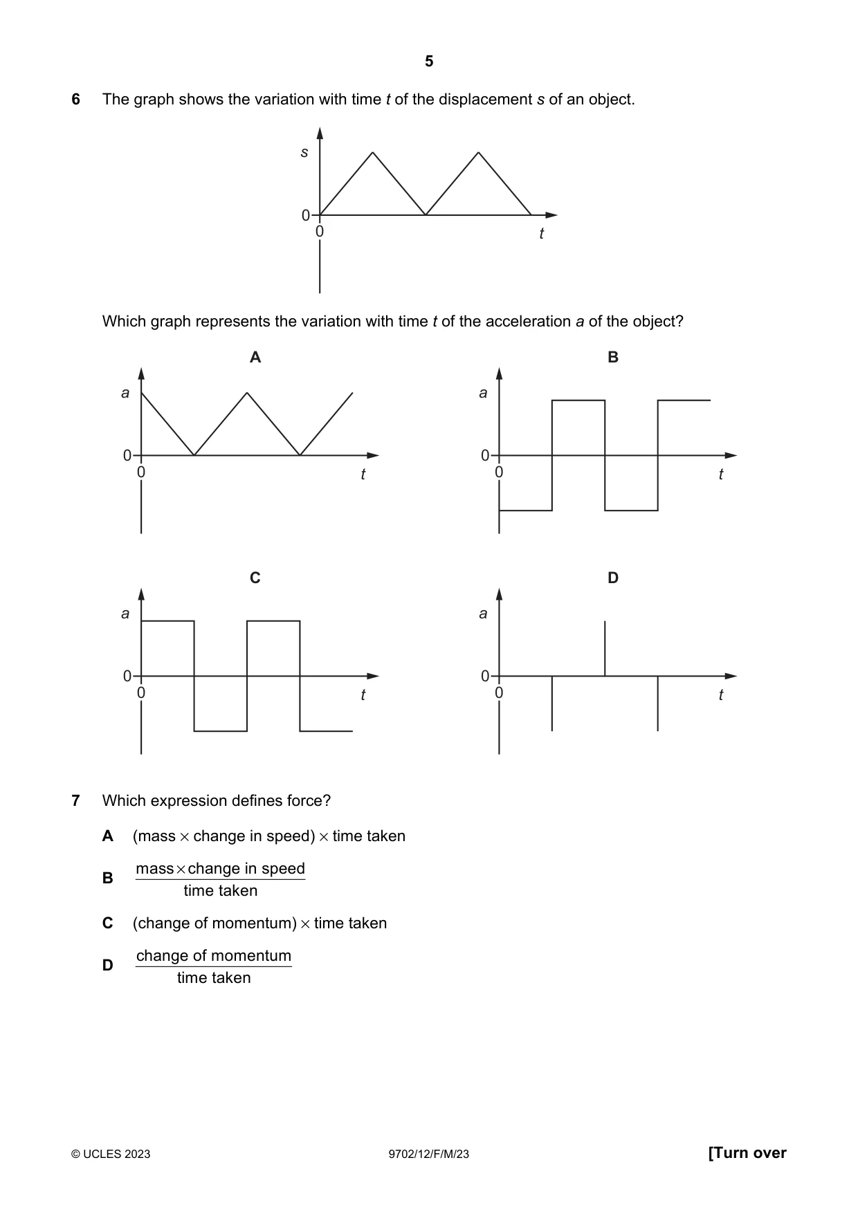 Cambridge A Level Physics 9702 2023 Feb/March Paper 1 · Variant 2 question paper, page 5 of 20