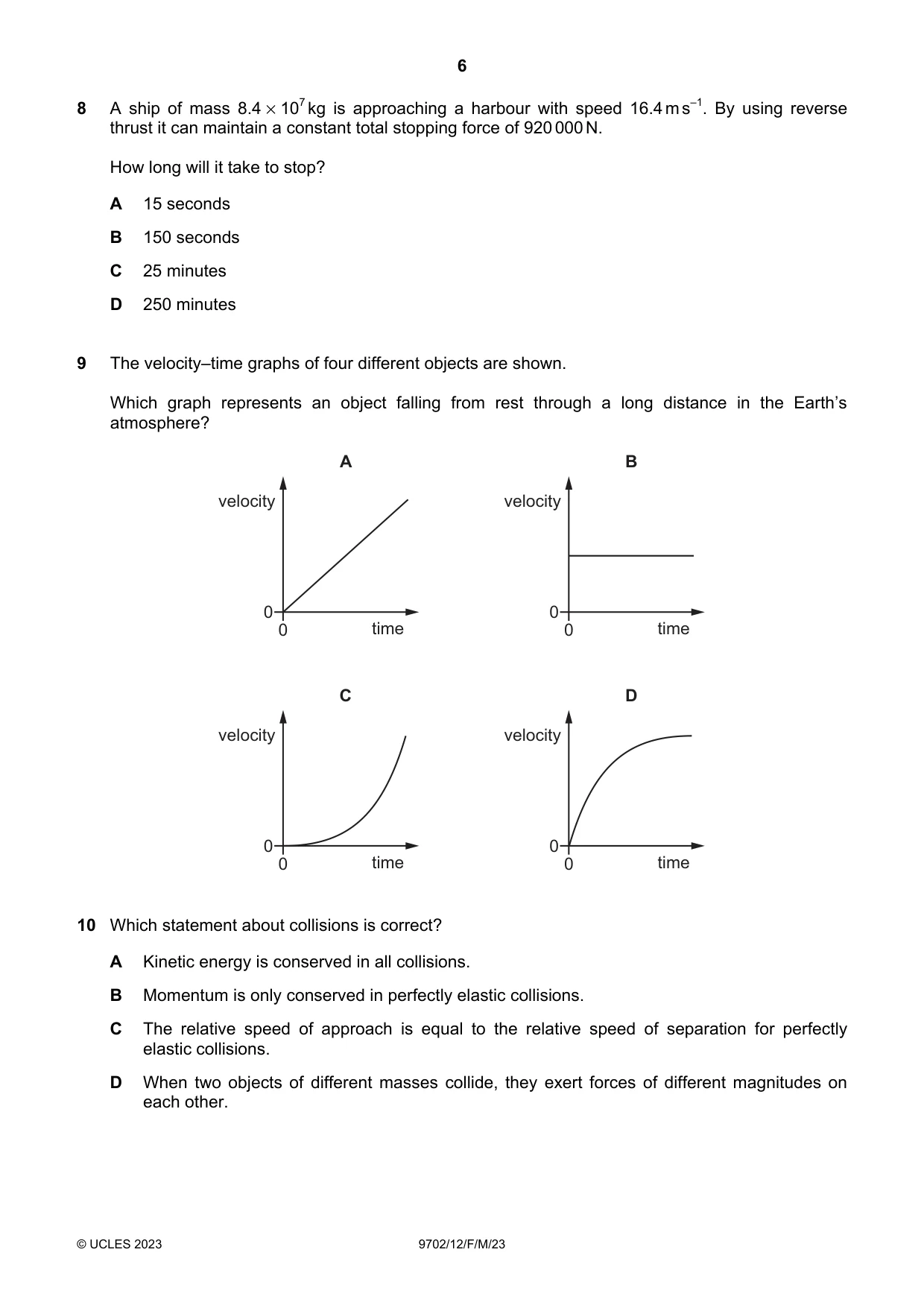Cambridge A Level Physics 9702 2023 Feb/March Paper 1 · Variant 2 question paper, page 6 of 20