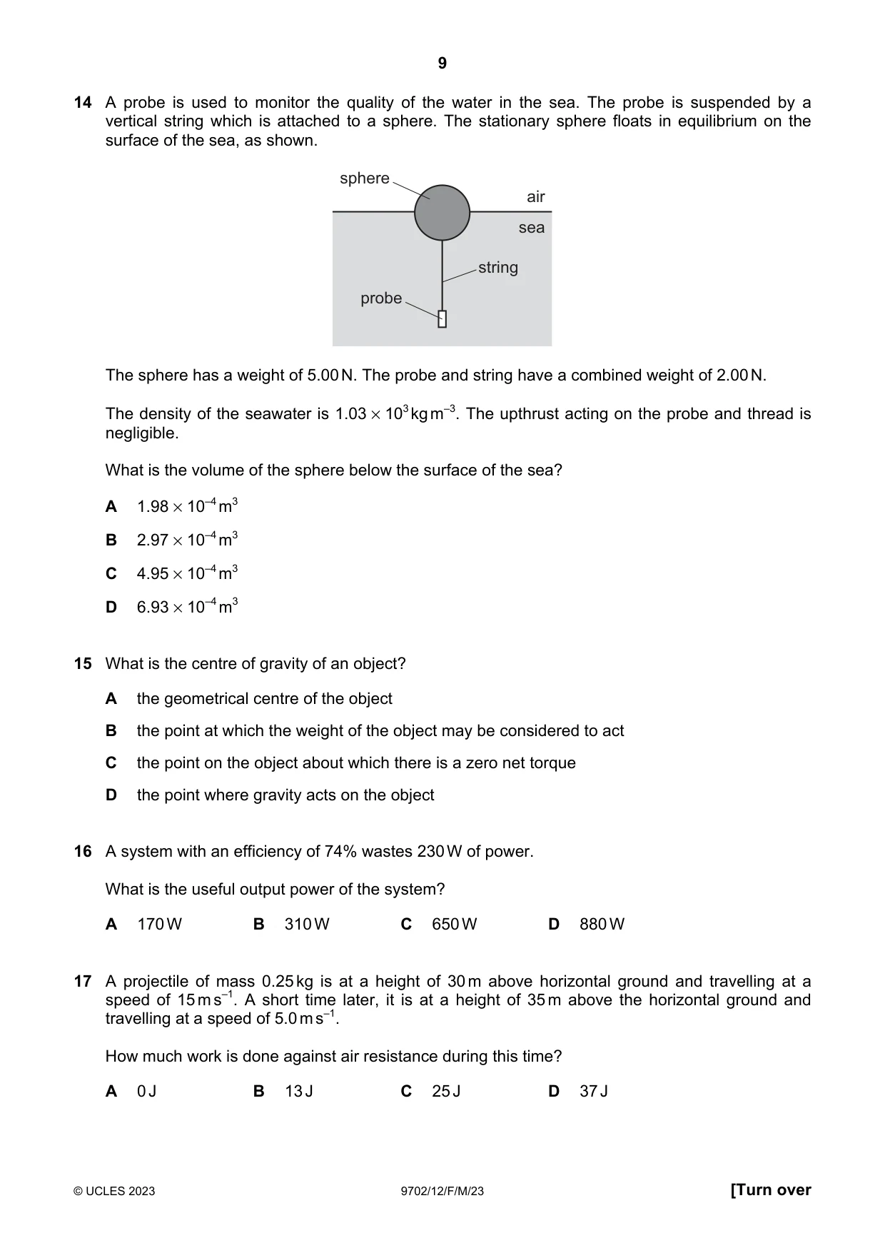 Cambridge A Level Physics 9702 2023 Feb/March Paper 1 · Variant 2 question paper, page 9 of 20