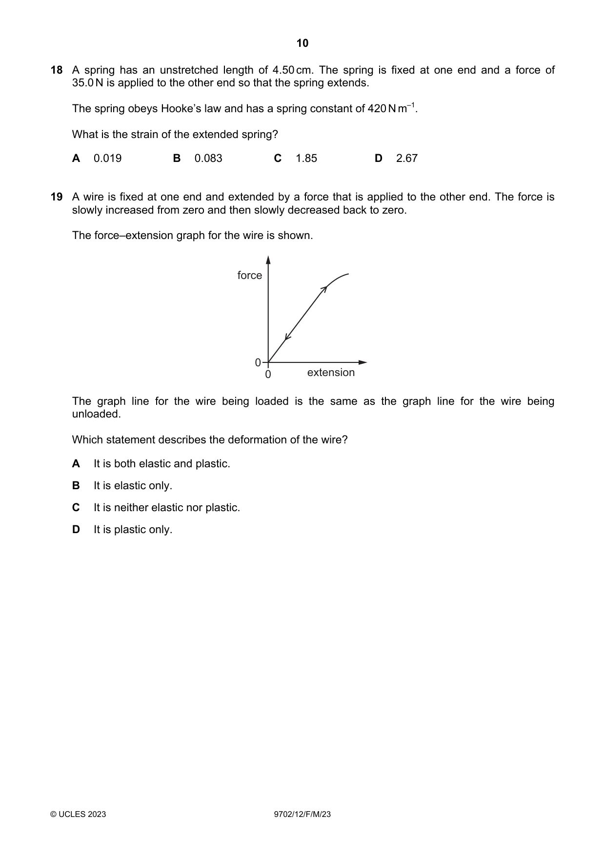 Cambridge A Level Physics 9702 2023 Feb/March Paper 1 · Variant 2 question paper, page 10 of 20