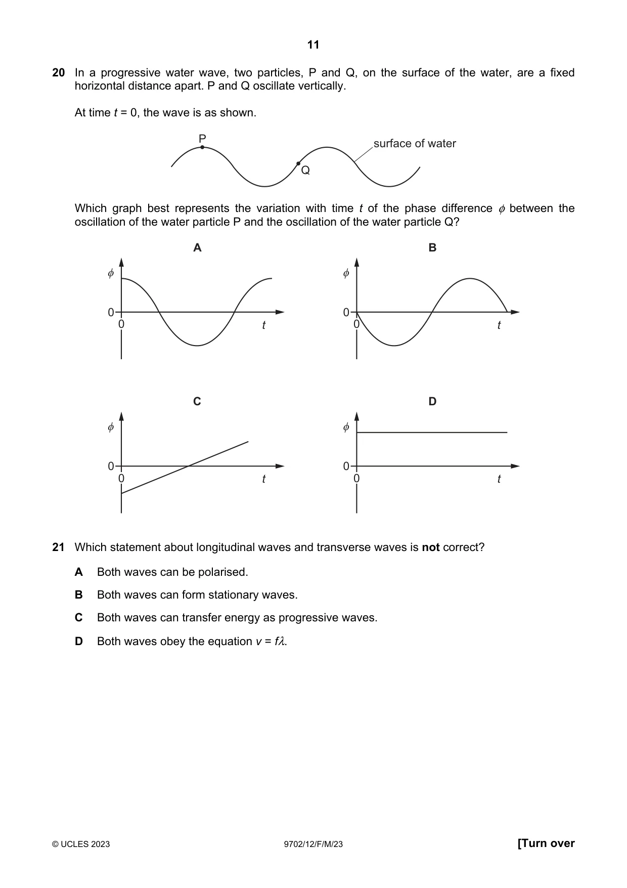 Cambridge A Level Physics 9702 2023 Feb/March Paper 1 · Variant 2 question paper, page 11 of 20