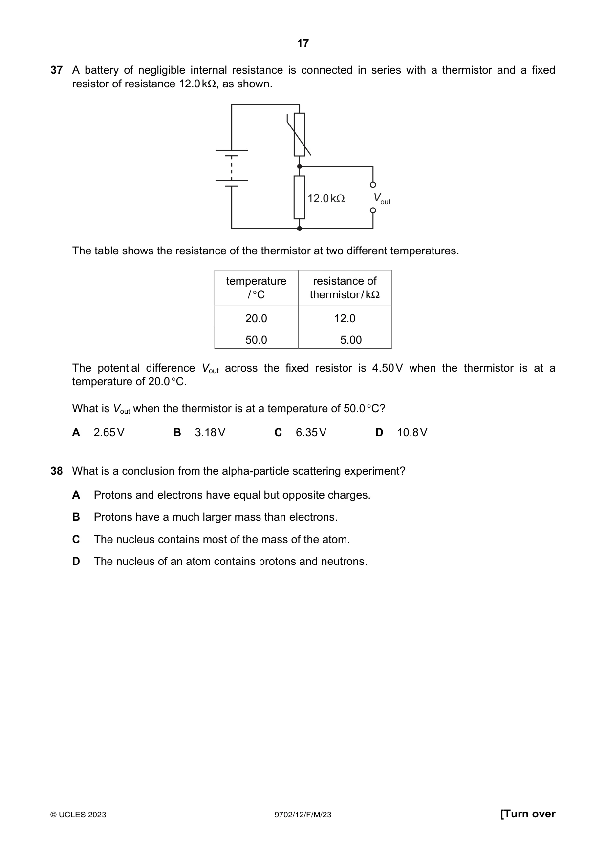 Cambridge A Level Physics 9702 2023 Feb/March Paper 1 · Variant 2 question paper, page 17 of 20