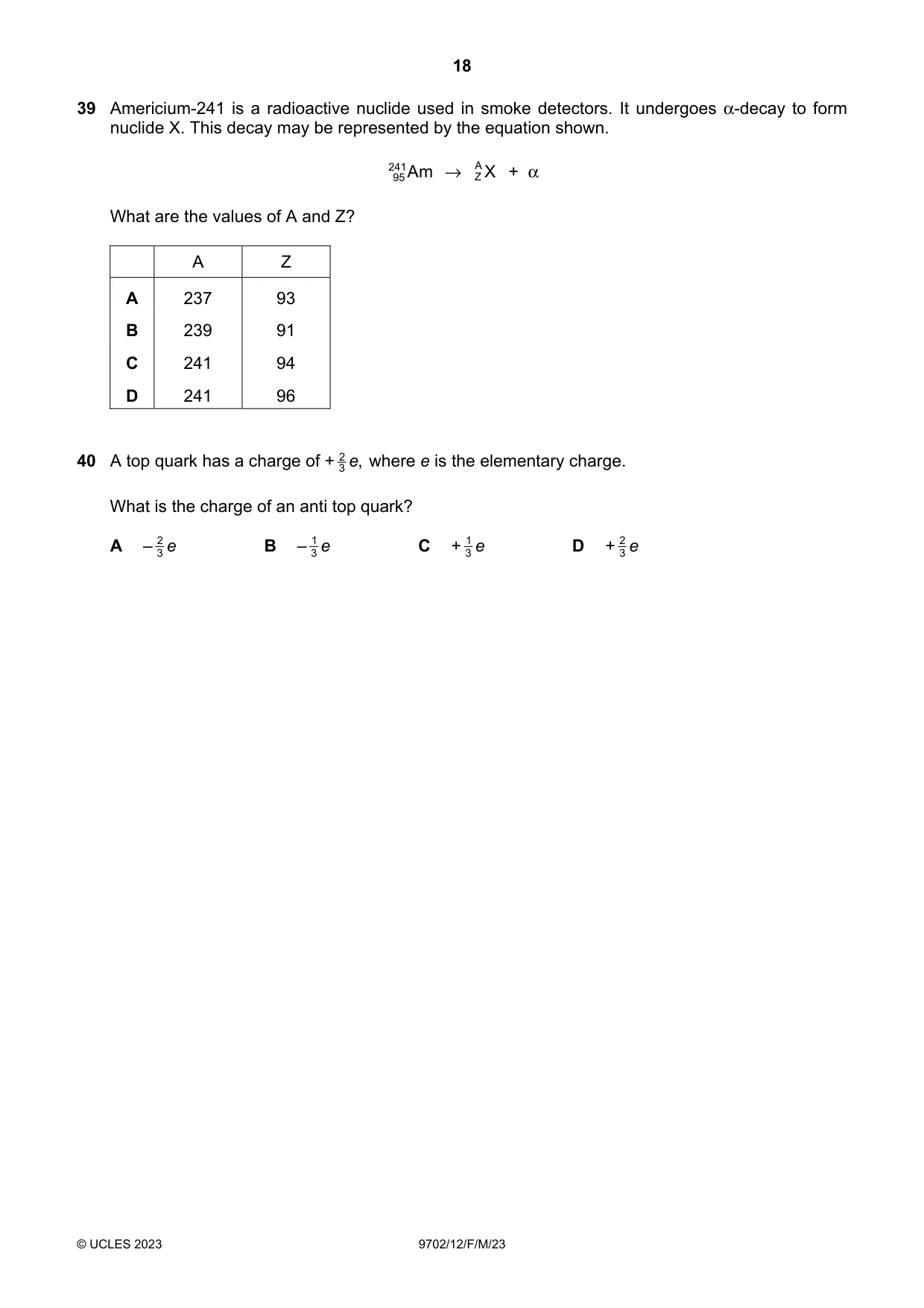 Cambridge A Level Physics 9702 2023 Feb/March Paper 1 · Variant 2 question paper, page 18 of 20
