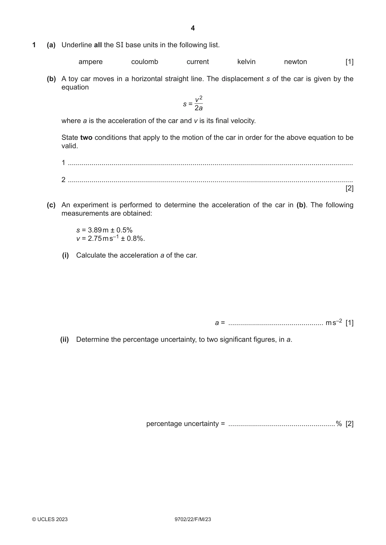 Cambridge A Level Physics 9702 2023 Feb/March Paper 2 · Variant 2 question paper, page 4 of 20