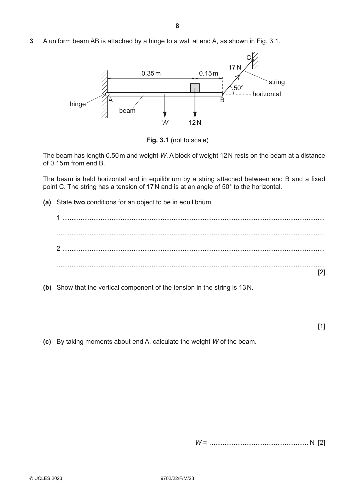 Cambridge A Level Physics 9702 2023 Feb/March Paper 2 · Variant 2 question paper, page 8 of 20