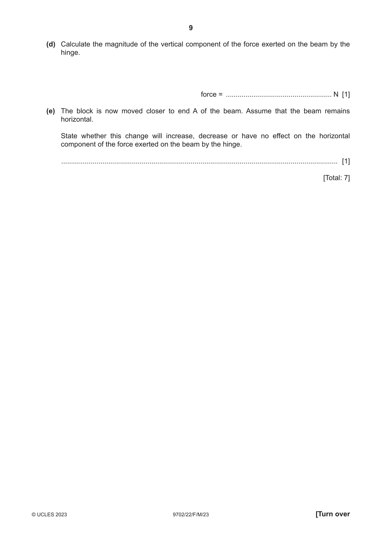 Cambridge A Level Physics 9702 2023 Feb/March Paper 2 · Variant 2 question paper, page 9 of 20