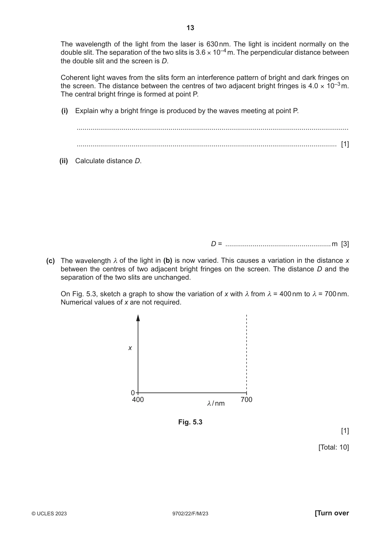 Cambridge A Level Physics 9702 2023 Feb/March Paper 2 · Variant 2 question paper, page 13 of 20