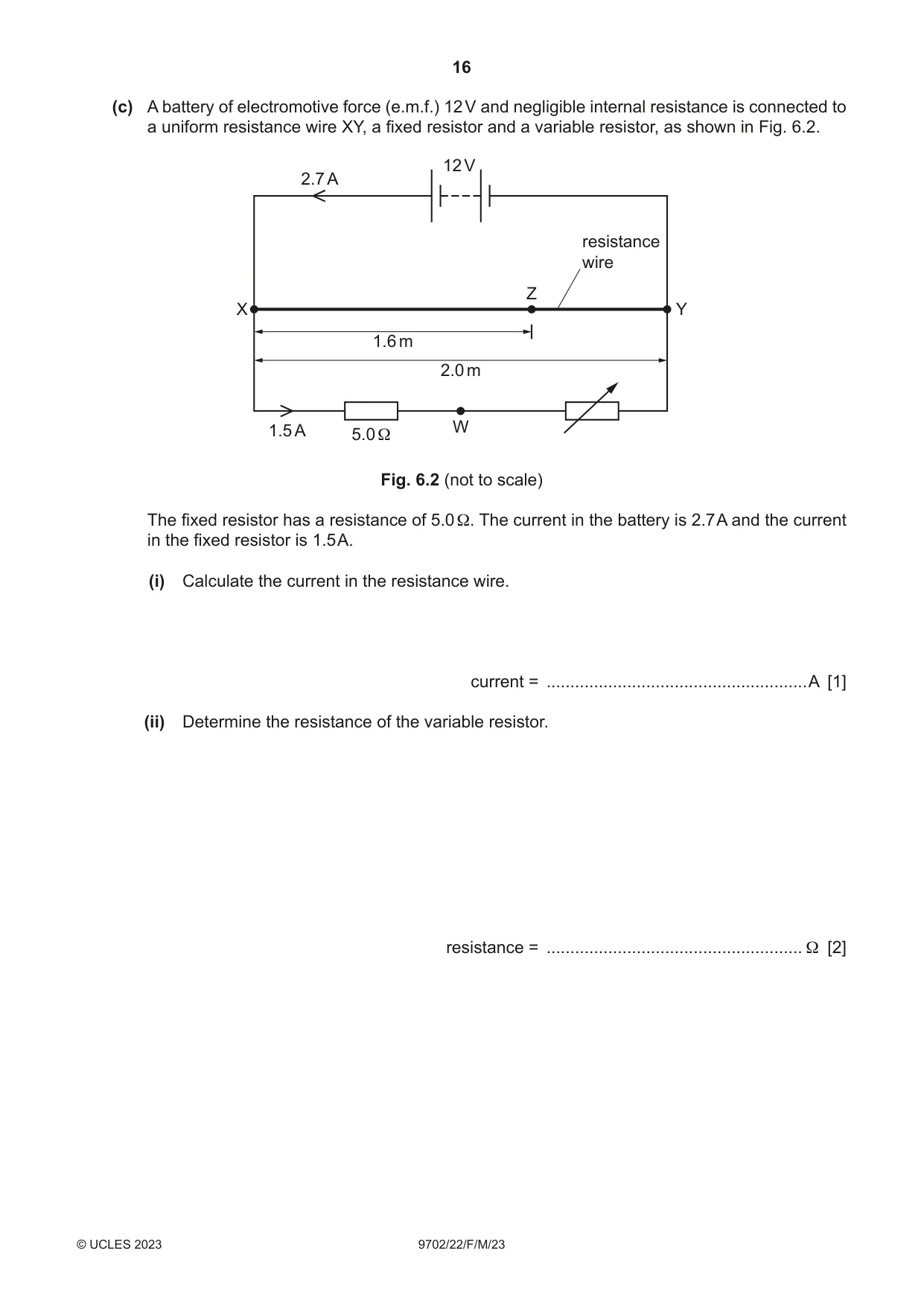 Cambridge A Level Physics 9702 2023 Feb/March Paper 2 · Variant 2 question paper, page 16 of 20