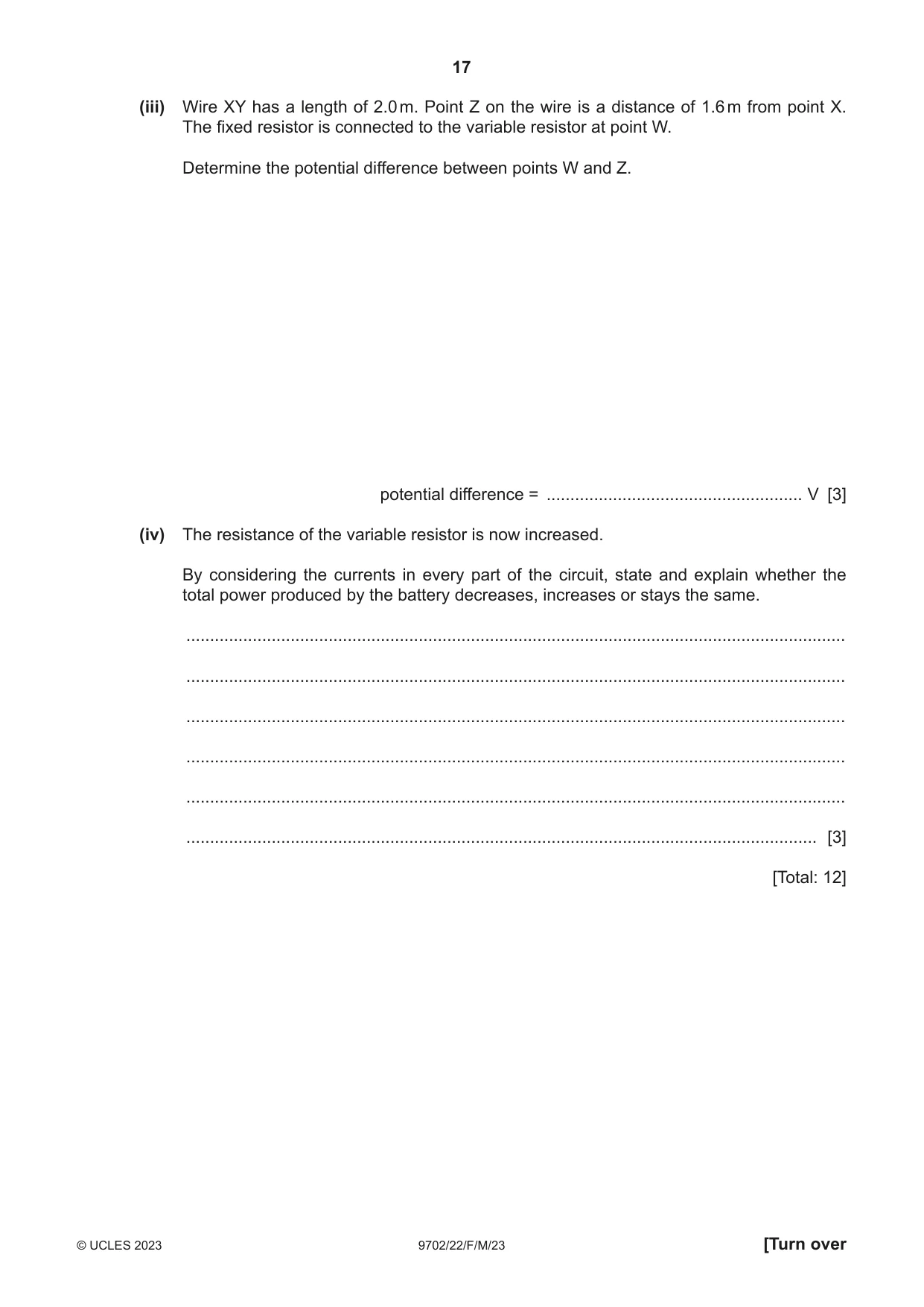 Cambridge A Level Physics 9702 2023 Feb/March Paper 2 · Variant 2 question paper, page 17 of 20
