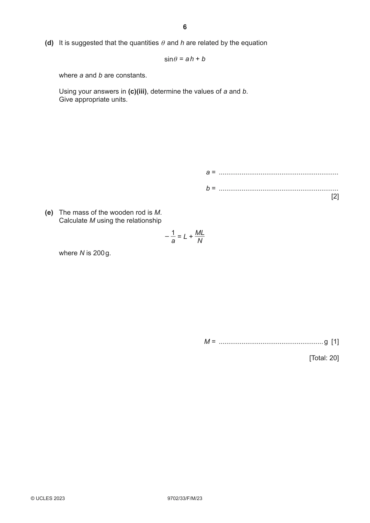 Cambridge A Level Physics 9702 2023 Feb/March Paper 3 · Variant 3 question paper, page 6 of 12