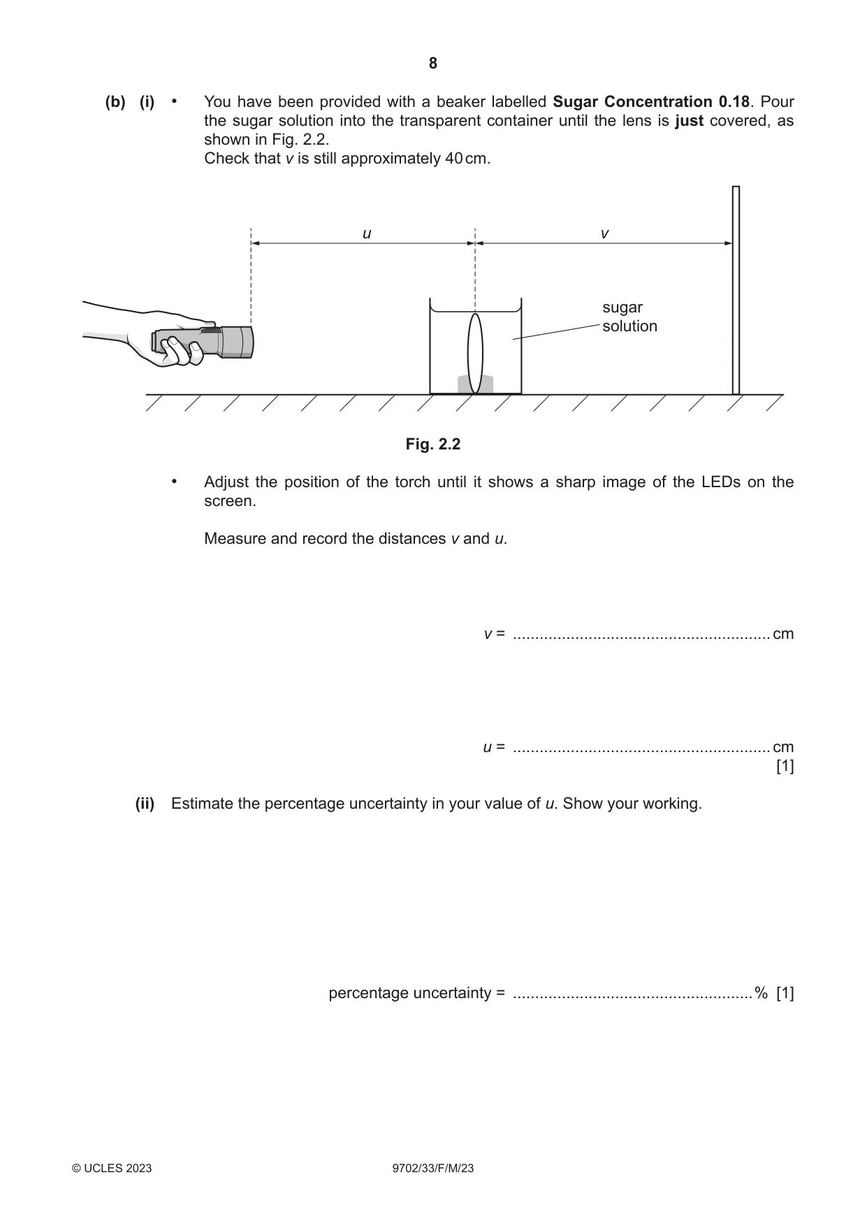 Cambridge A Level Physics 9702 2023 Feb/March Paper 3 · Variant 3 question paper, page 8 of 12