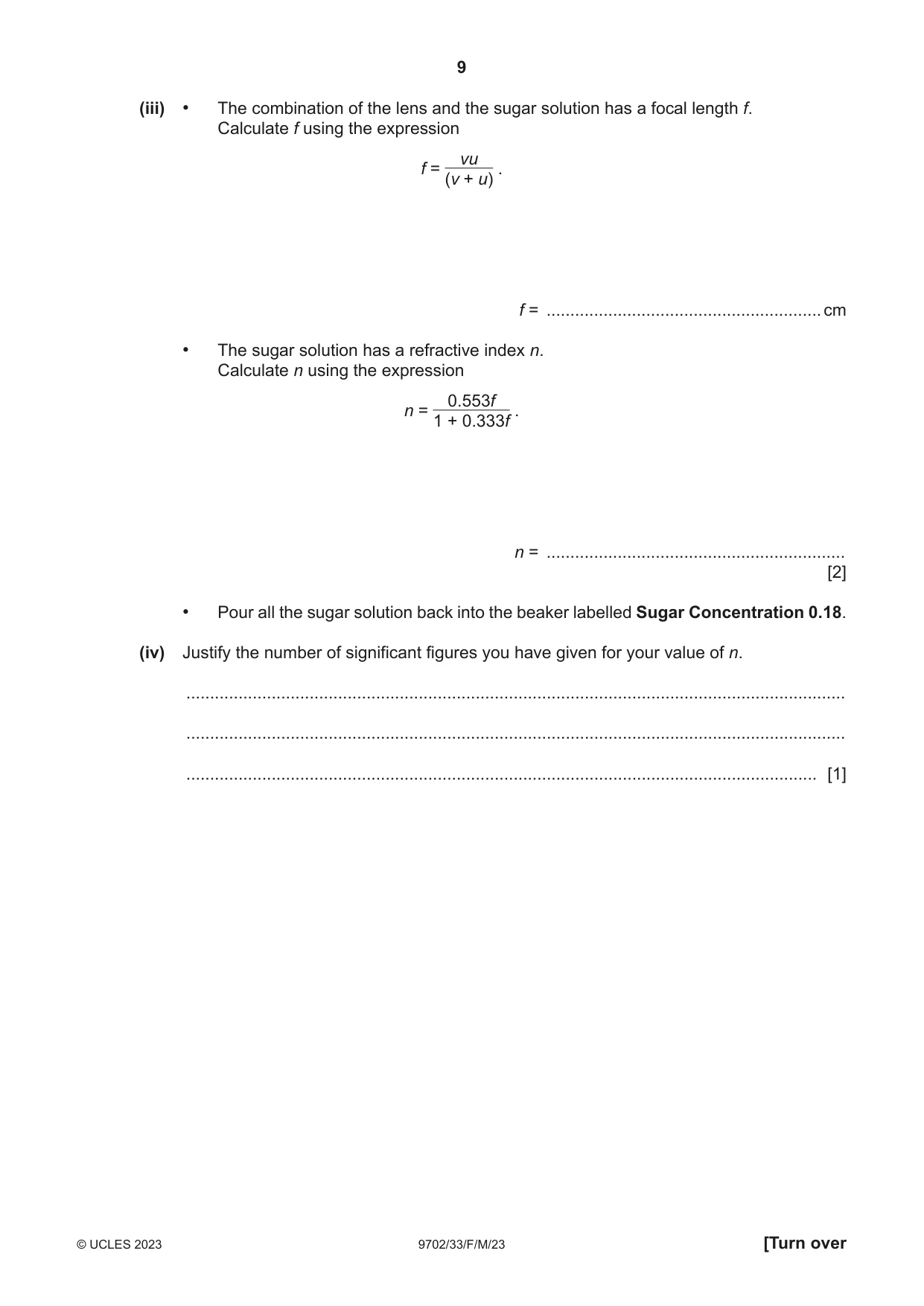 Cambridge A Level Physics 9702 2023 Feb/March Paper 3 · Variant 3 question paper, page 9 of 12