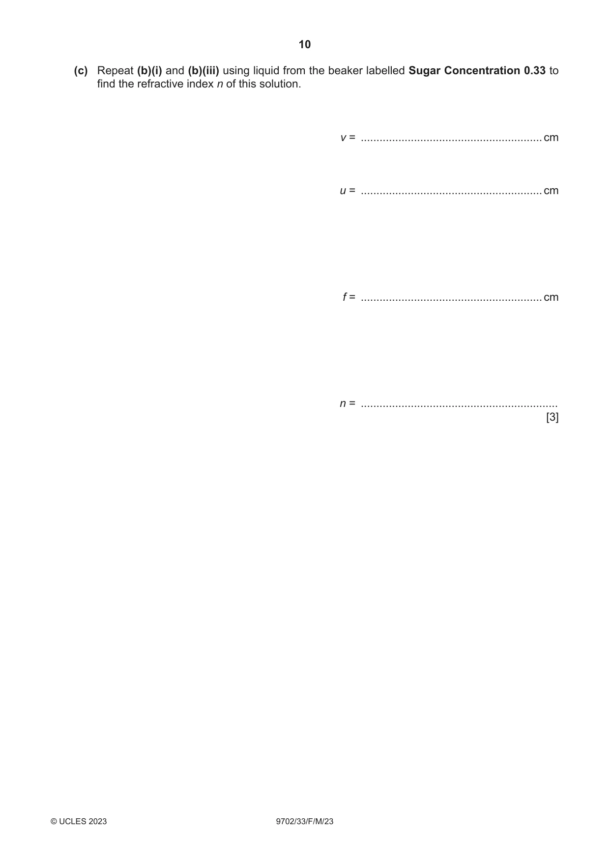 Cambridge A Level Physics 9702 2023 Feb/March Paper 3 · Variant 3 question paper, page 10 of 12