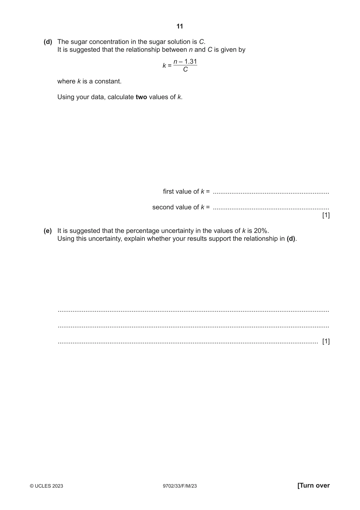 Cambridge A Level Physics 9702 2023 Feb/March Paper 3 · Variant 3 question paper, page 11 of 12