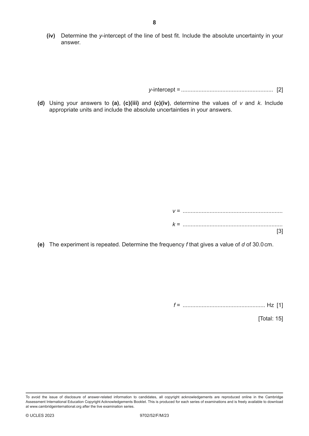 Cambridge A Level Physics 9702 2023 Feb/March Paper 5 · Variant 2 question paper, page 8 of 8