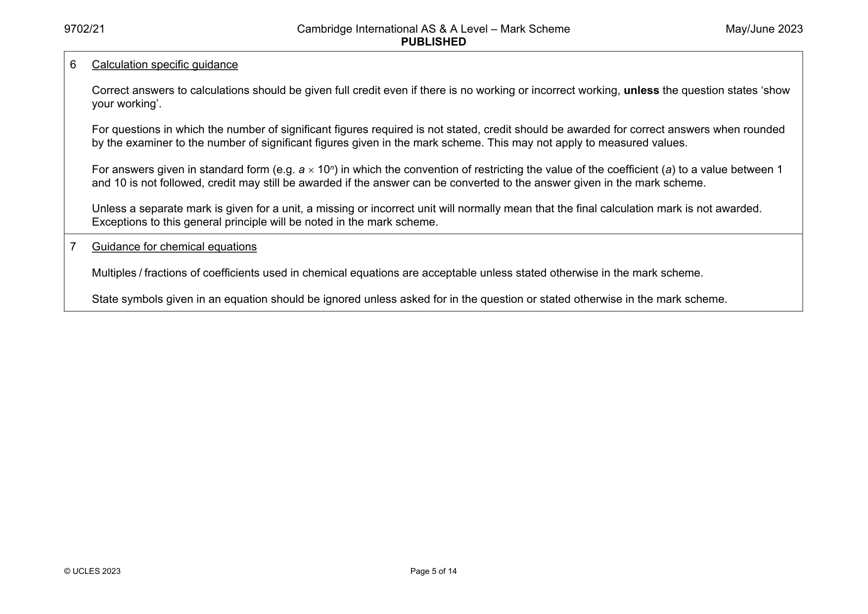 Mark scheme, page 5 of 14