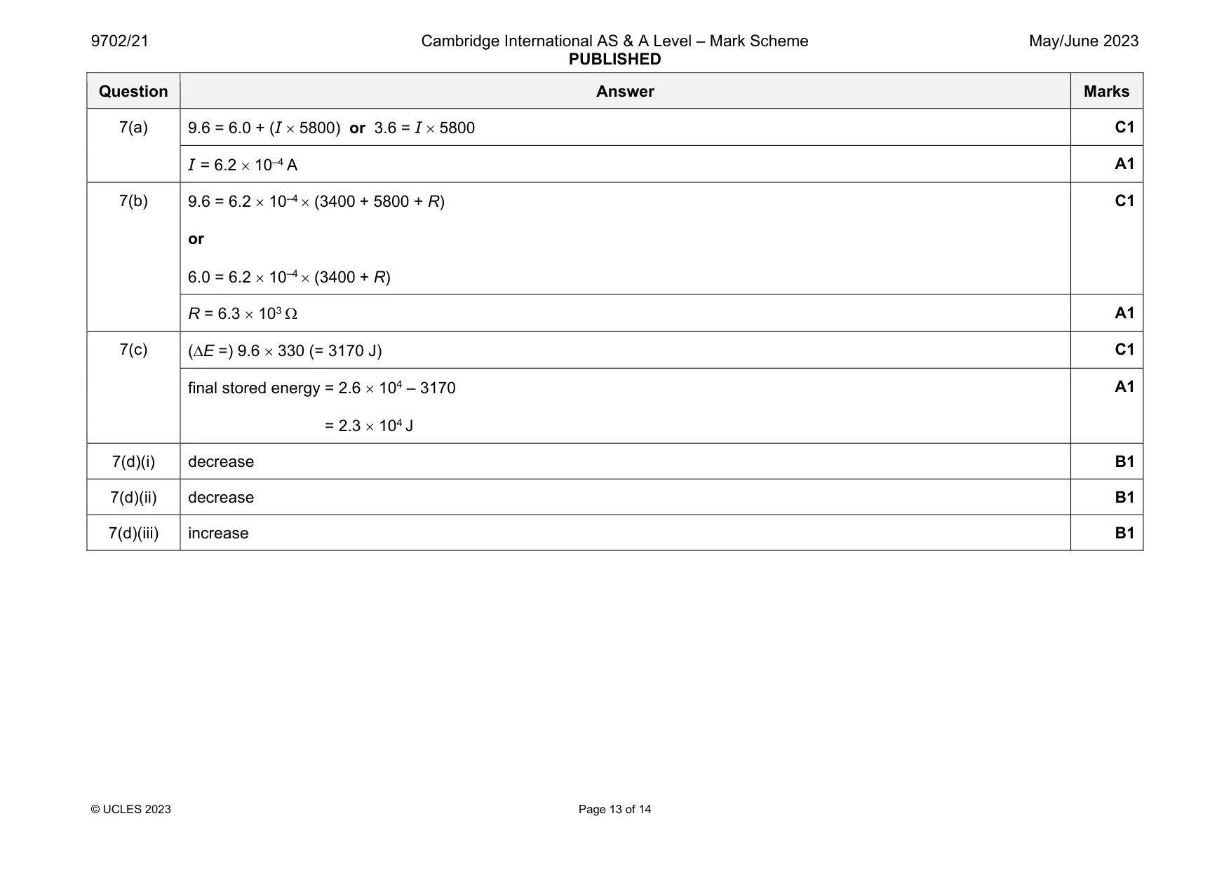 Mark scheme, page 13 of 14