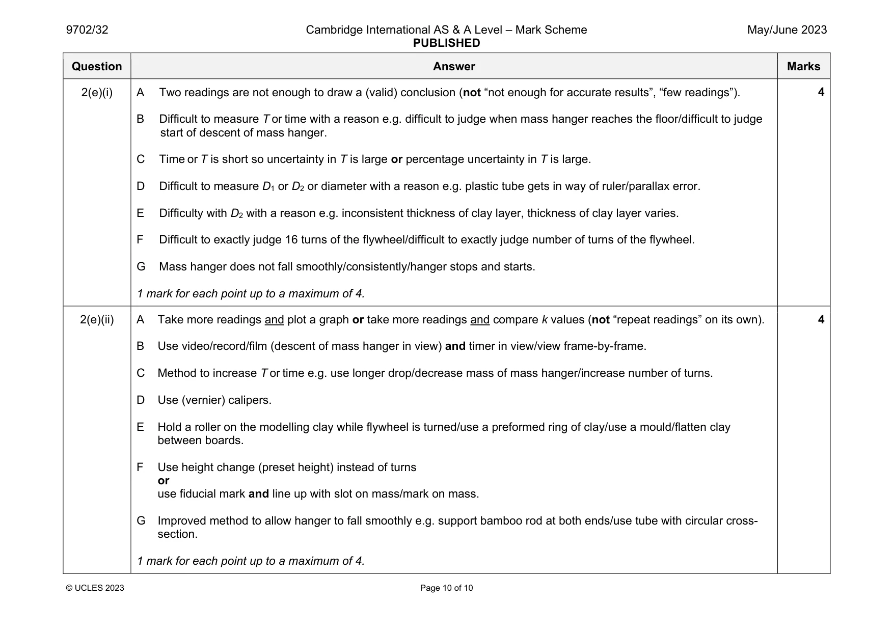 Mark scheme, page 10 of 10