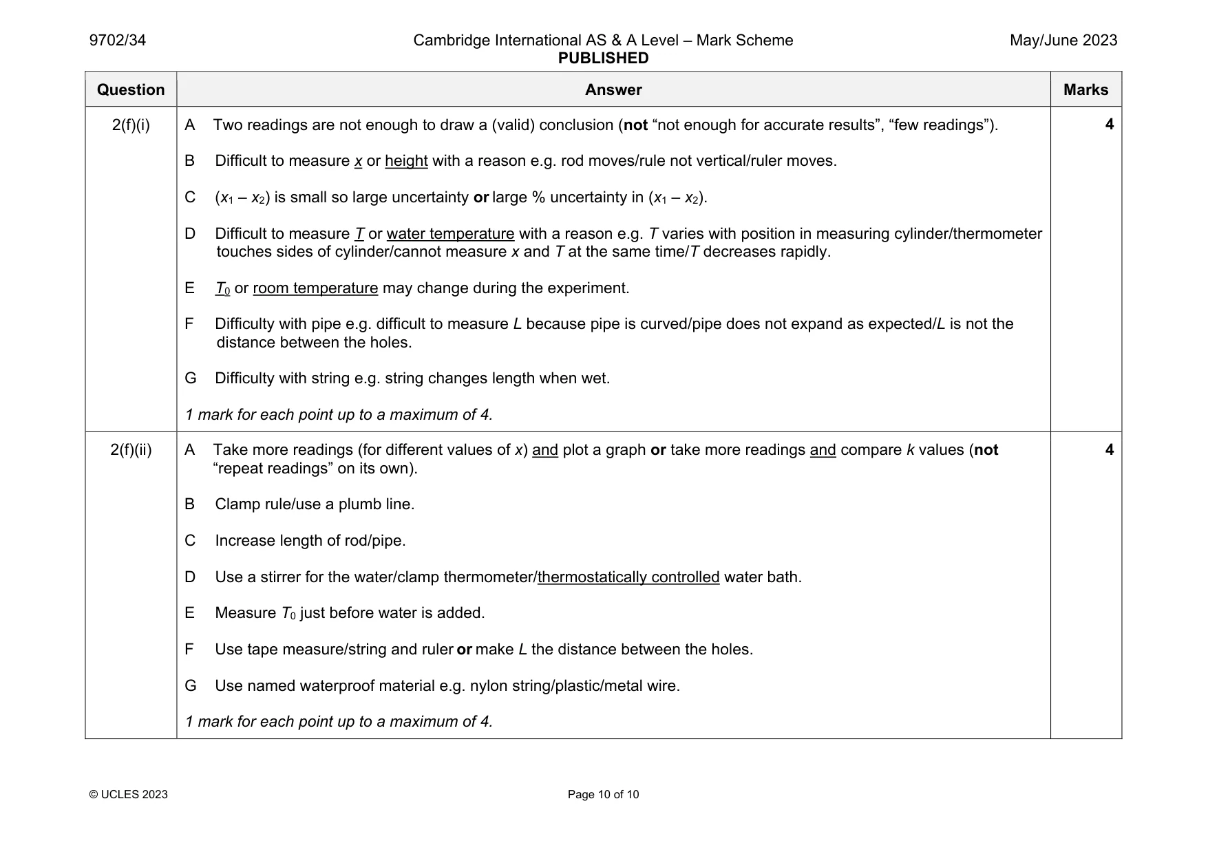 Mark scheme, page 10 of 10