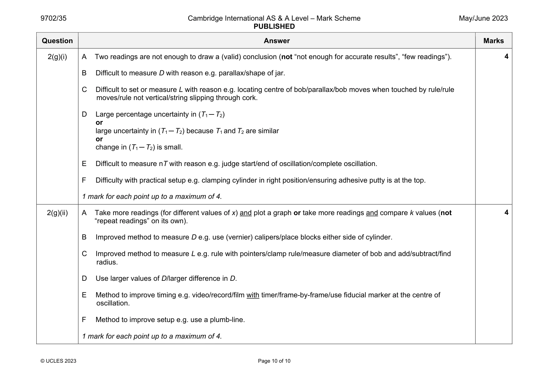 Mark scheme, page 10 of 10