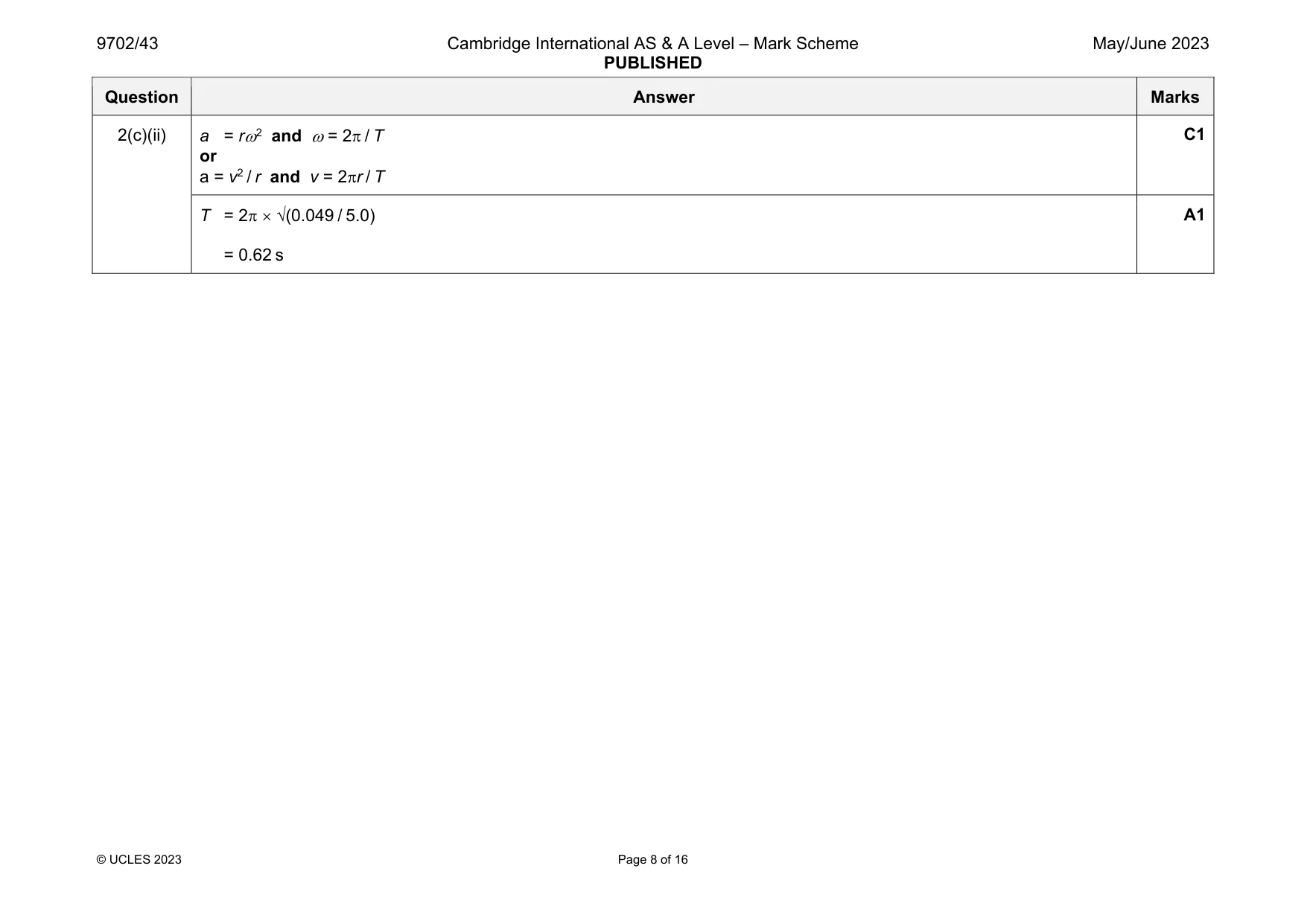 Mark scheme, page 8 of 16