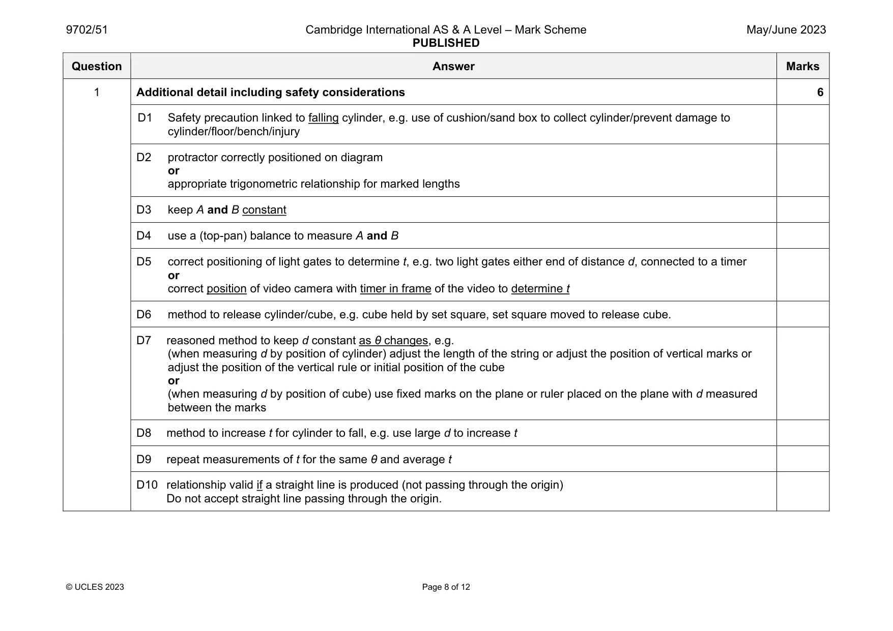 Mark scheme, page 8 of 12