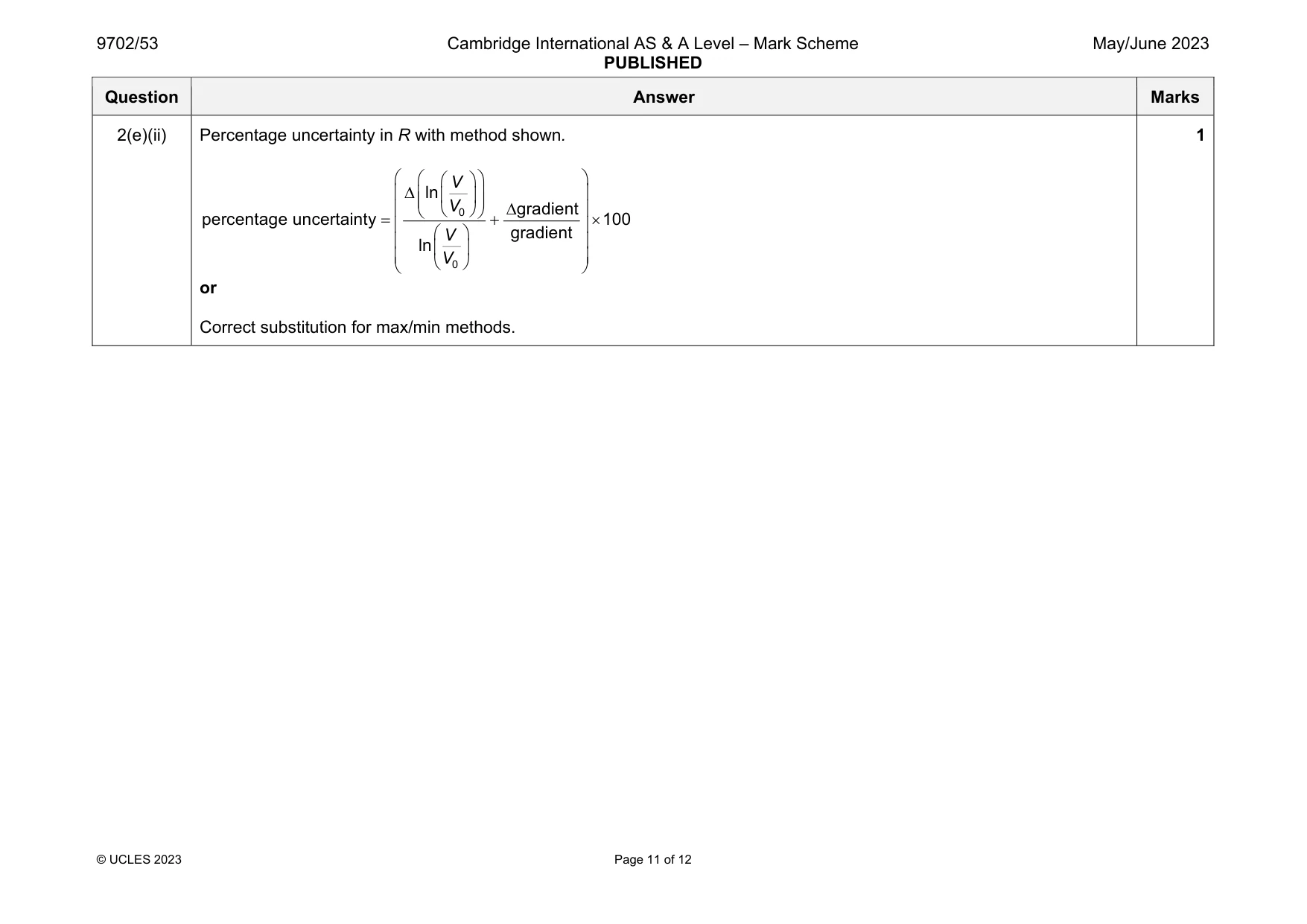 Mark scheme, page 11 of 12
