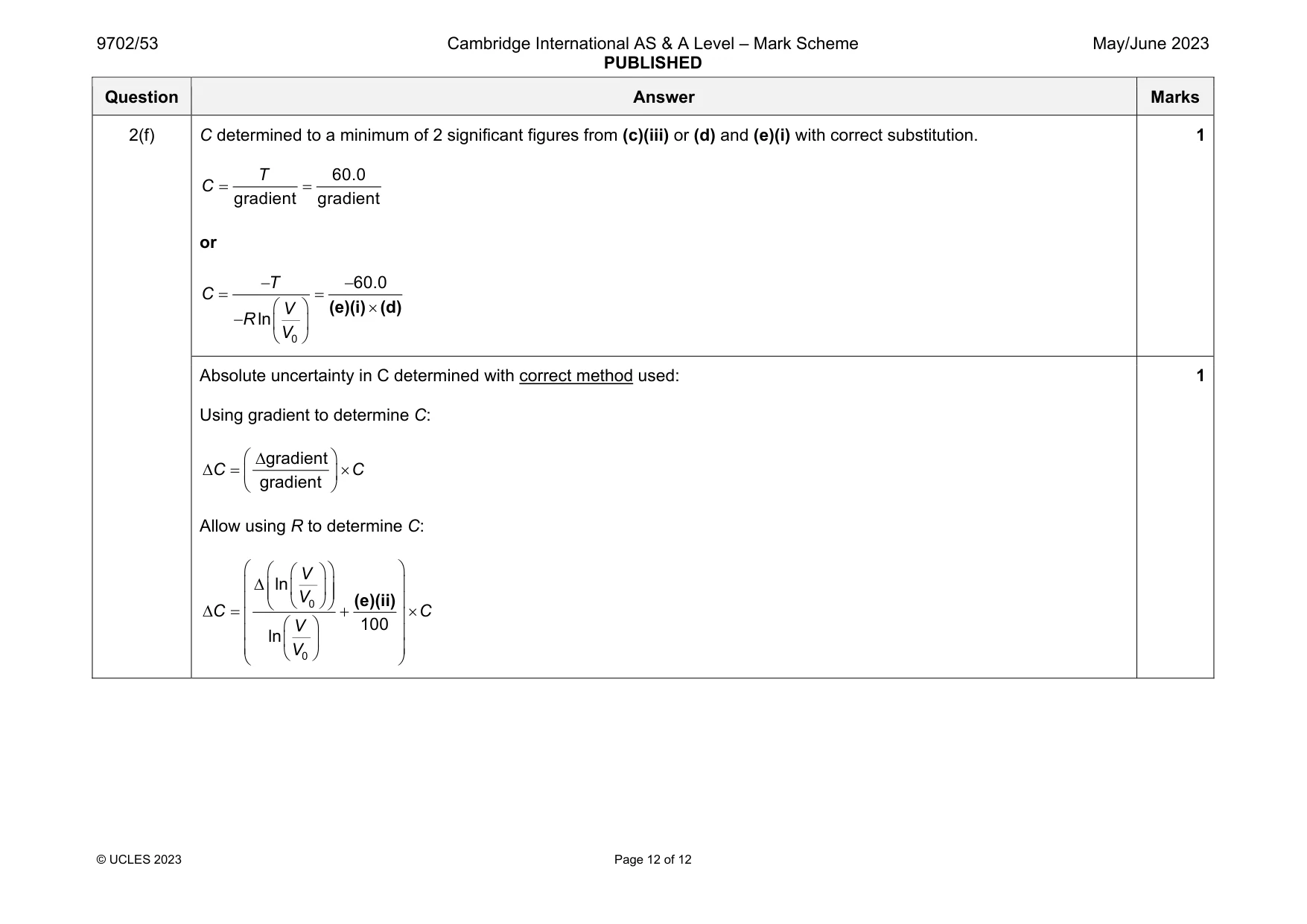 Mark scheme, page 12 of 12
