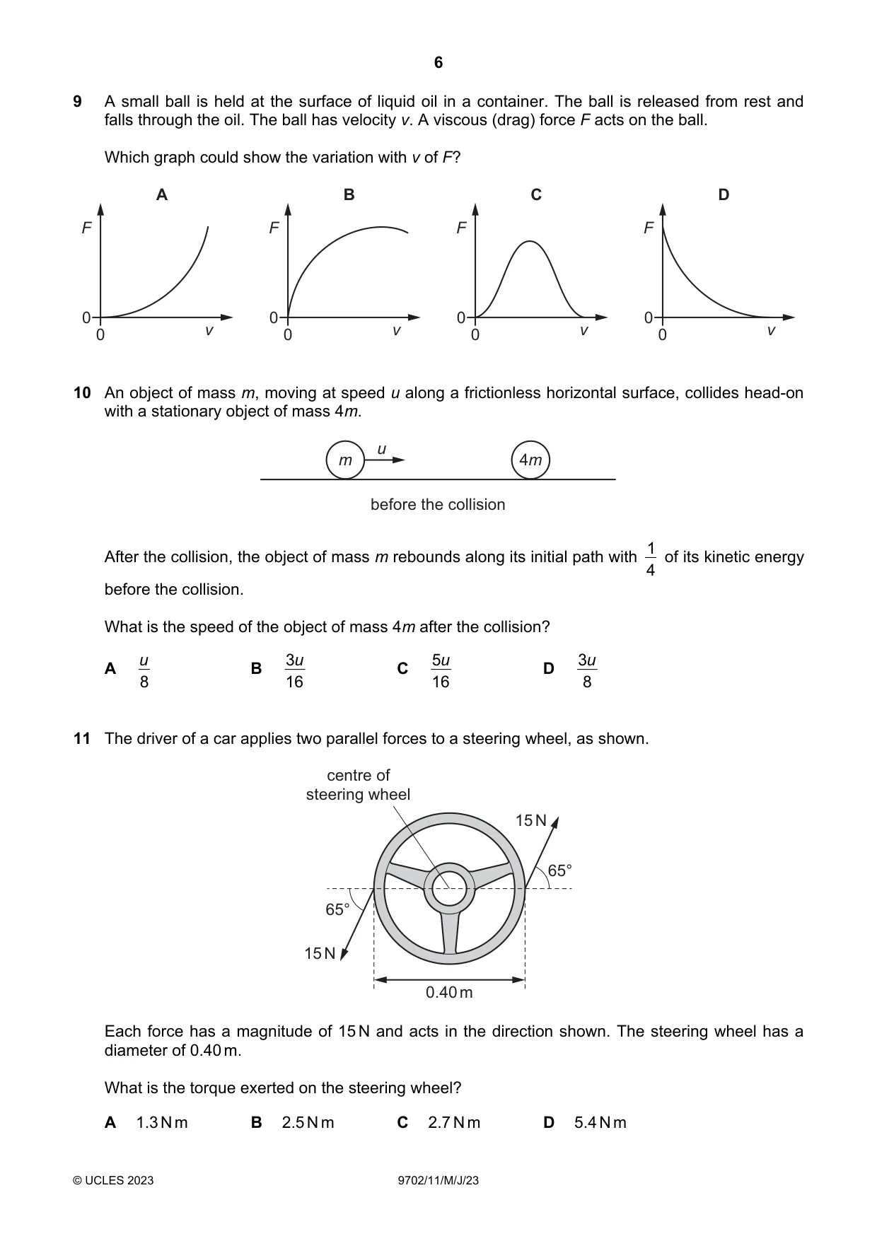 Cambridge A Level Physics 9702 2023 May/June Paper 1 · Variant 1 question paper, page 6 of 20