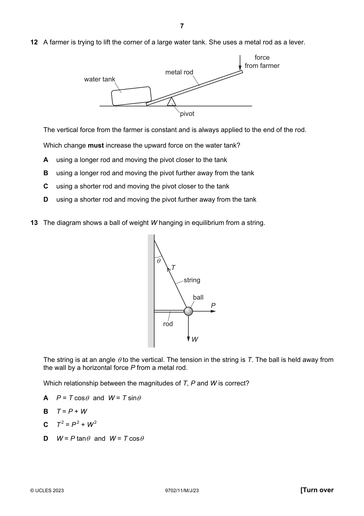 Cambridge A Level Physics 9702 2023 May/June Paper 1 · Variant 1 question paper, page 7 of 20