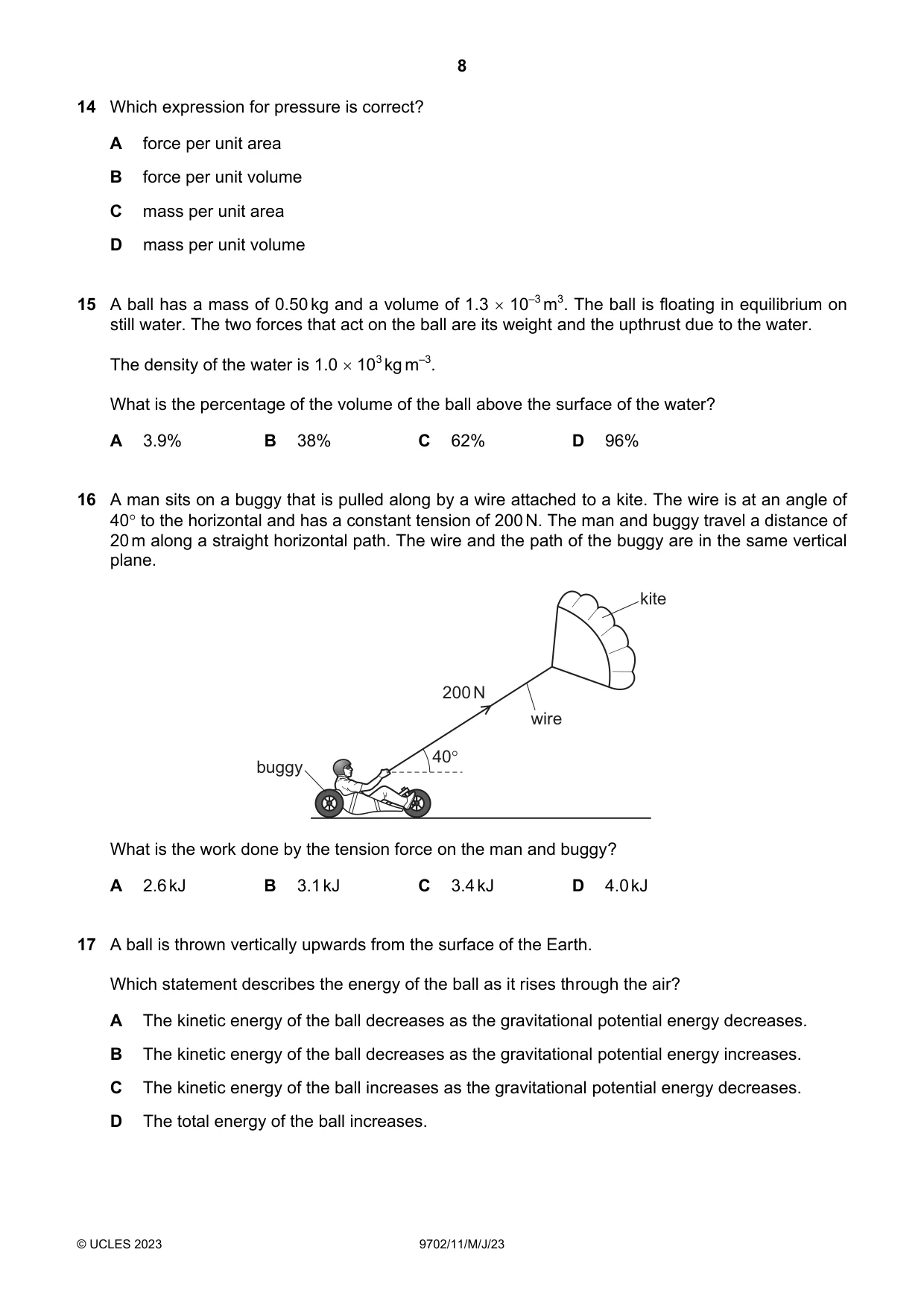 Cambridge A Level Physics 9702 2023 May/June Paper 1 · Variant 1 question paper, page 8 of 20
