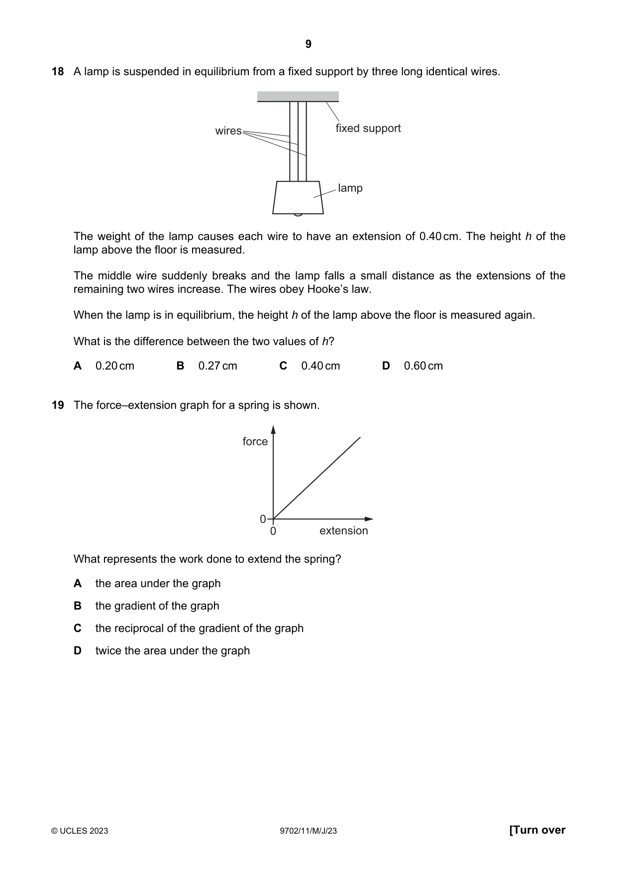 Cambridge A Level Physics 9702 2023 May/June Paper 1 · Variant 1 question paper, page 9 of 20
