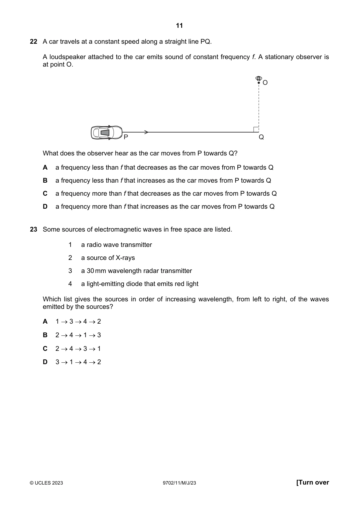 Cambridge A Level Physics 9702 2023 May/June Paper 1 · Variant 1 question paper, page 11 of 20