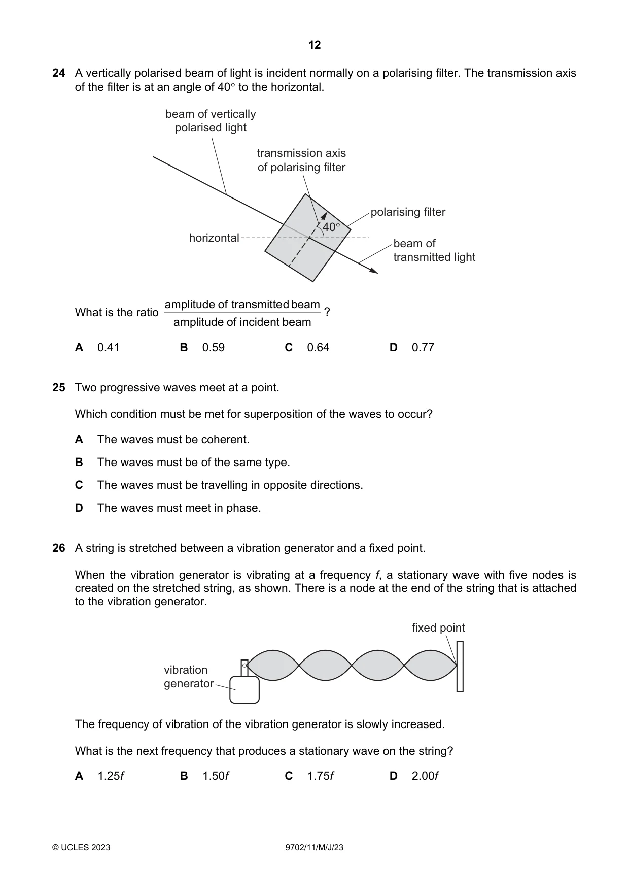 Cambridge A Level Physics 9702 2023 May/June Paper 1 · Variant 1 question paper, page 12 of 20
