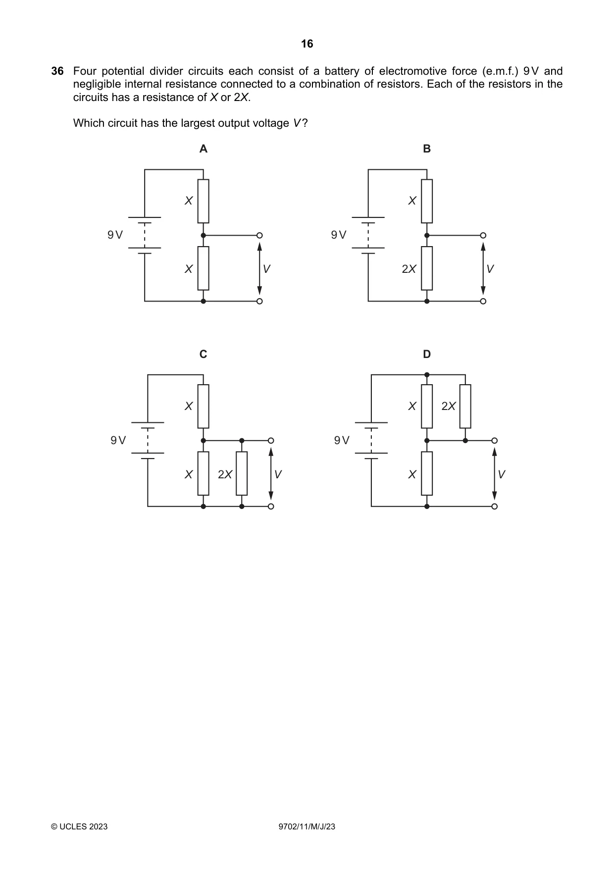 Cambridge A Level Physics 9702 2023 May/June Paper 1 · Variant 1 question paper, page 16 of 20