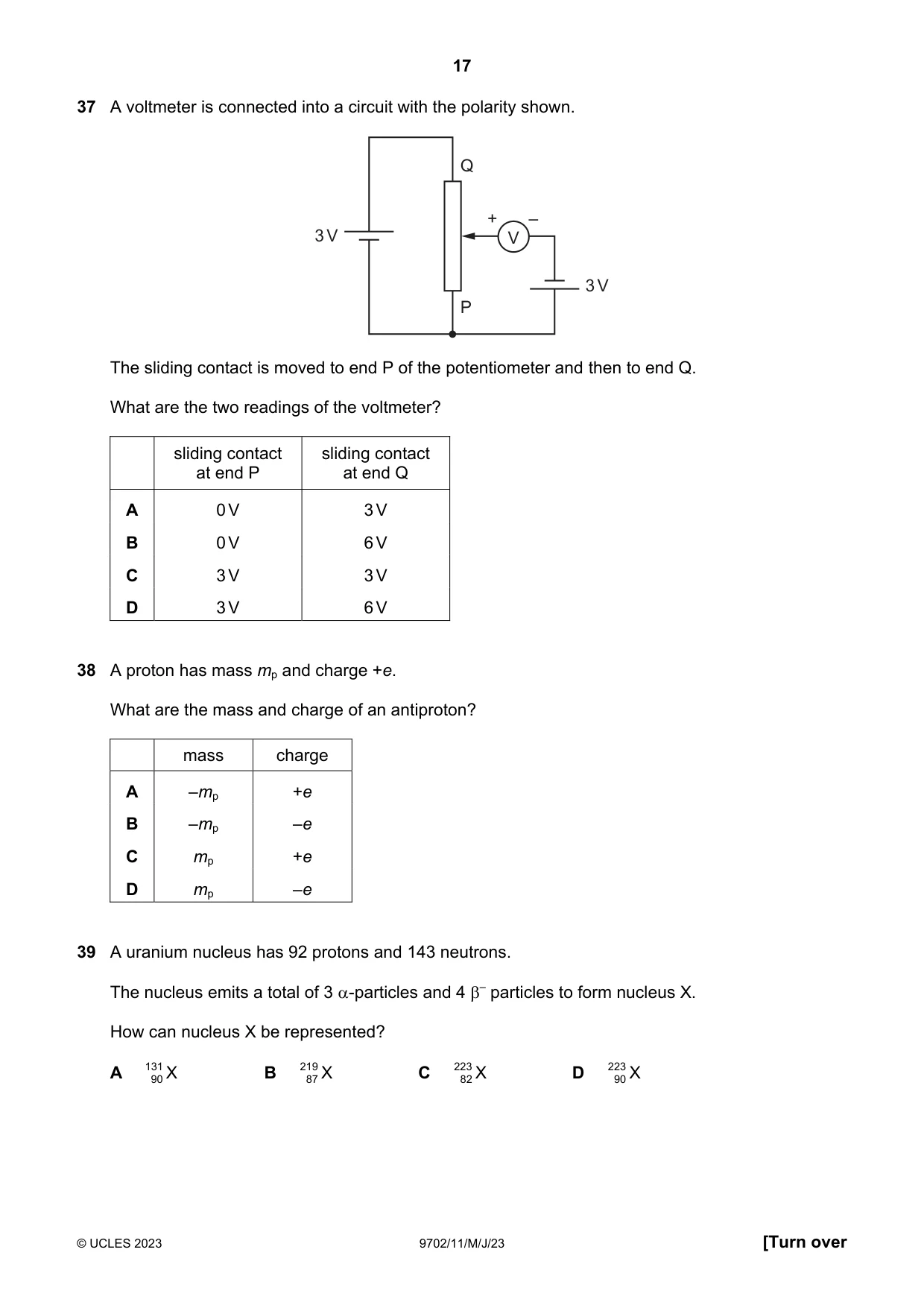 Cambridge A Level Physics 9702 2023 May/June Paper 1 · Variant 1 question paper, page 17 of 20
