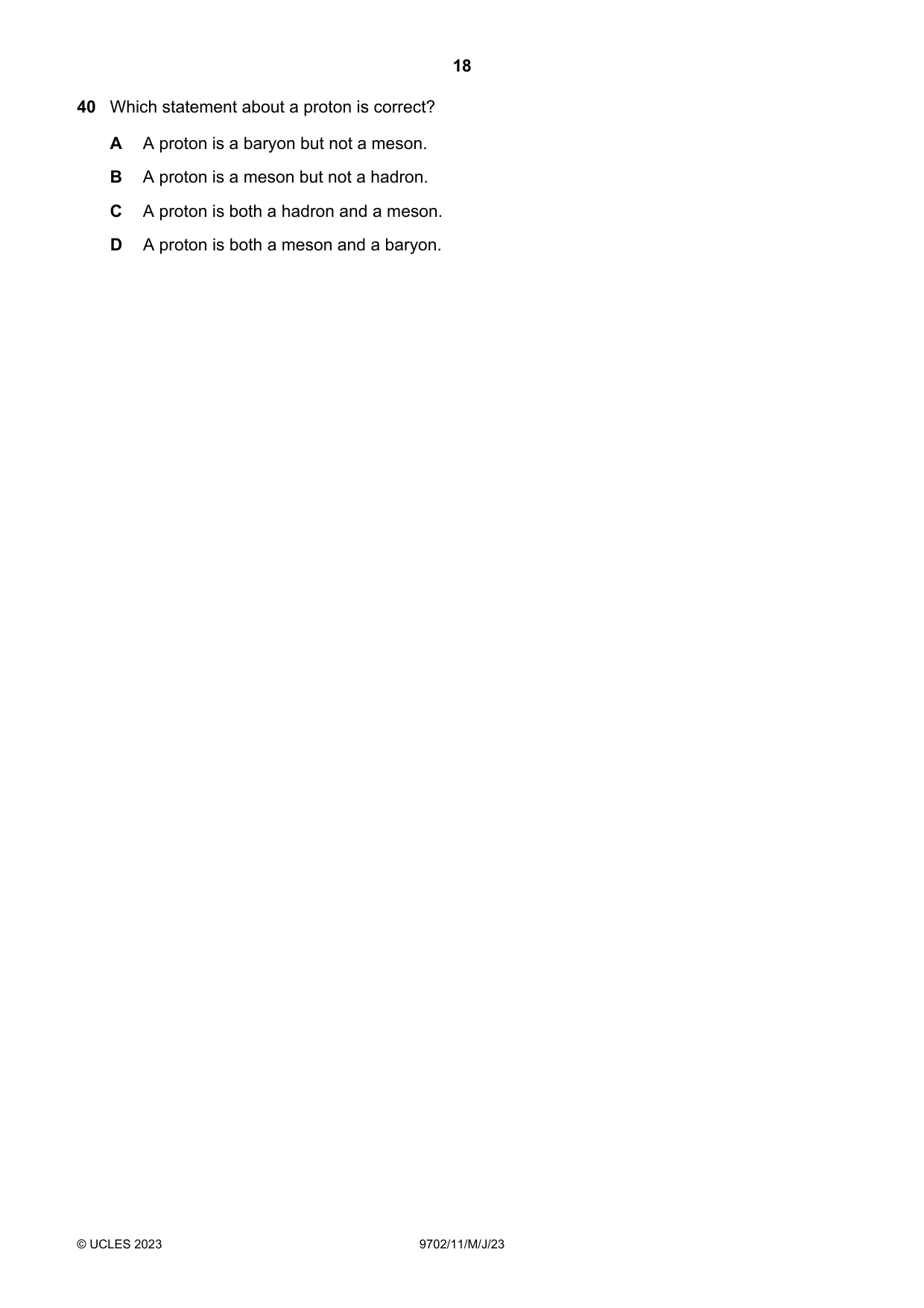 Cambridge A Level Physics 9702 2023 May/June Paper 1 · Variant 1 question paper, page 18 of 20
