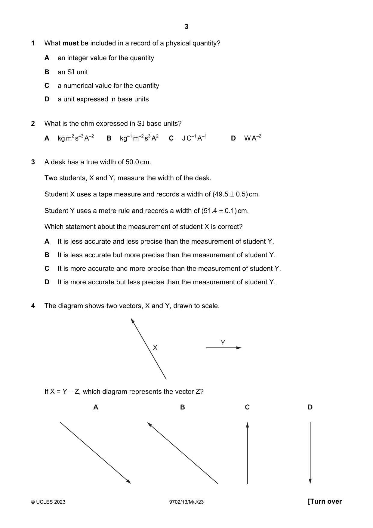 Cambridge A Level Physics 9702 2023 May/June Paper 1 · Variant 3 question paper, page 3 of 20