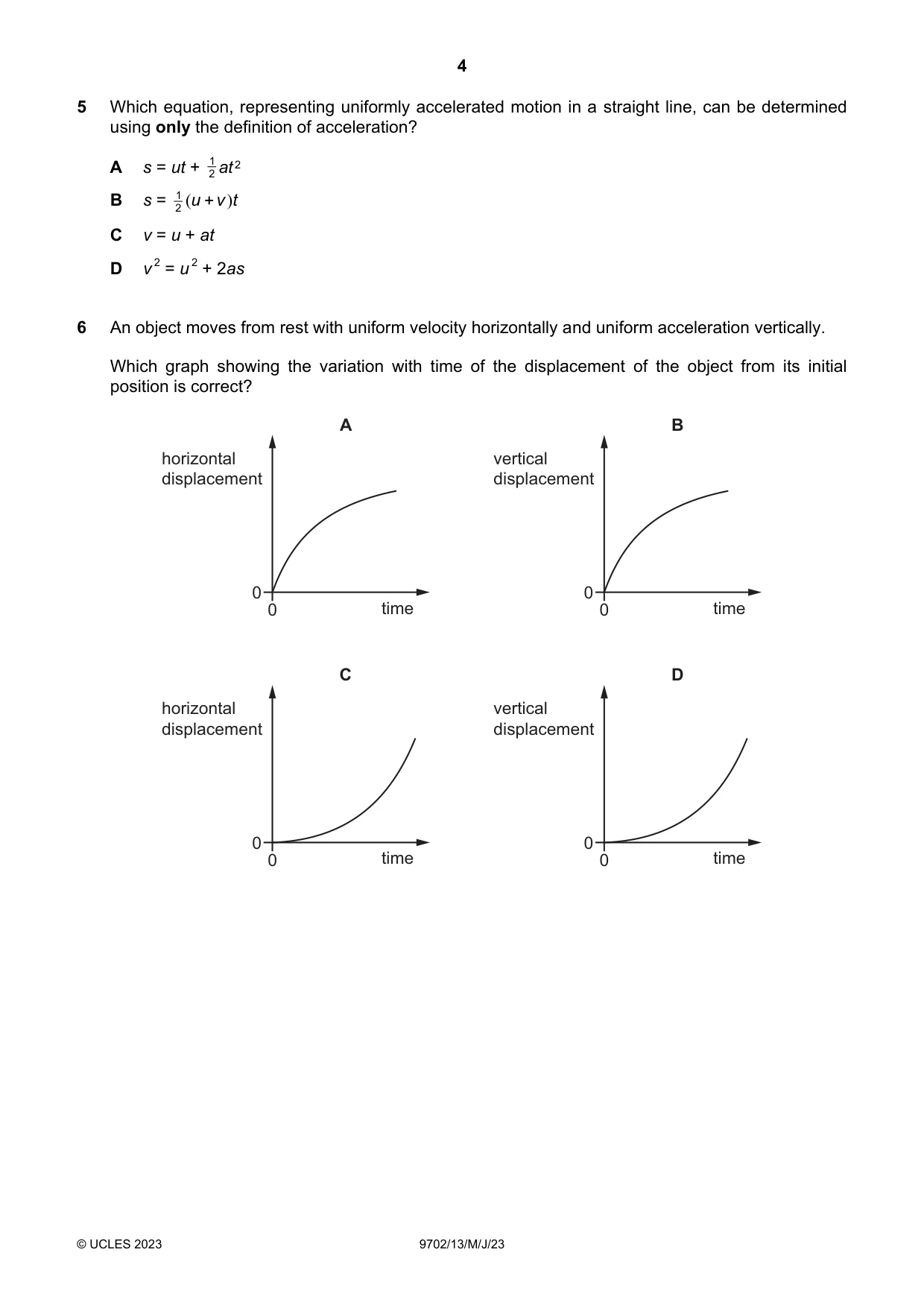 Cambridge A Level Physics 9702 2023 May/June Paper 1 · Variant 3 question paper, page 4 of 20