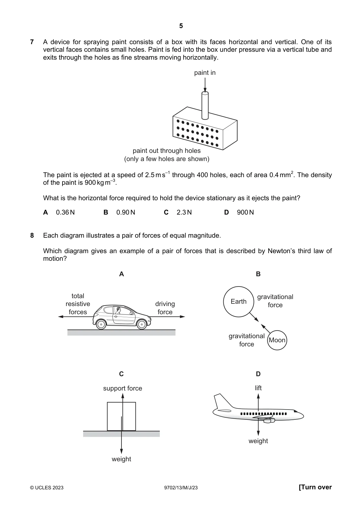 Cambridge A Level Physics 9702 2023 May/June Paper 1 · Variant 3 question paper, page 5 of 20
