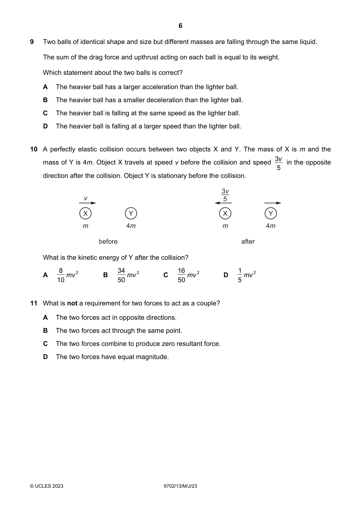 Cambridge A Level Physics 9702 2023 May/June Paper 1 · Variant 3 question paper, page 6 of 20