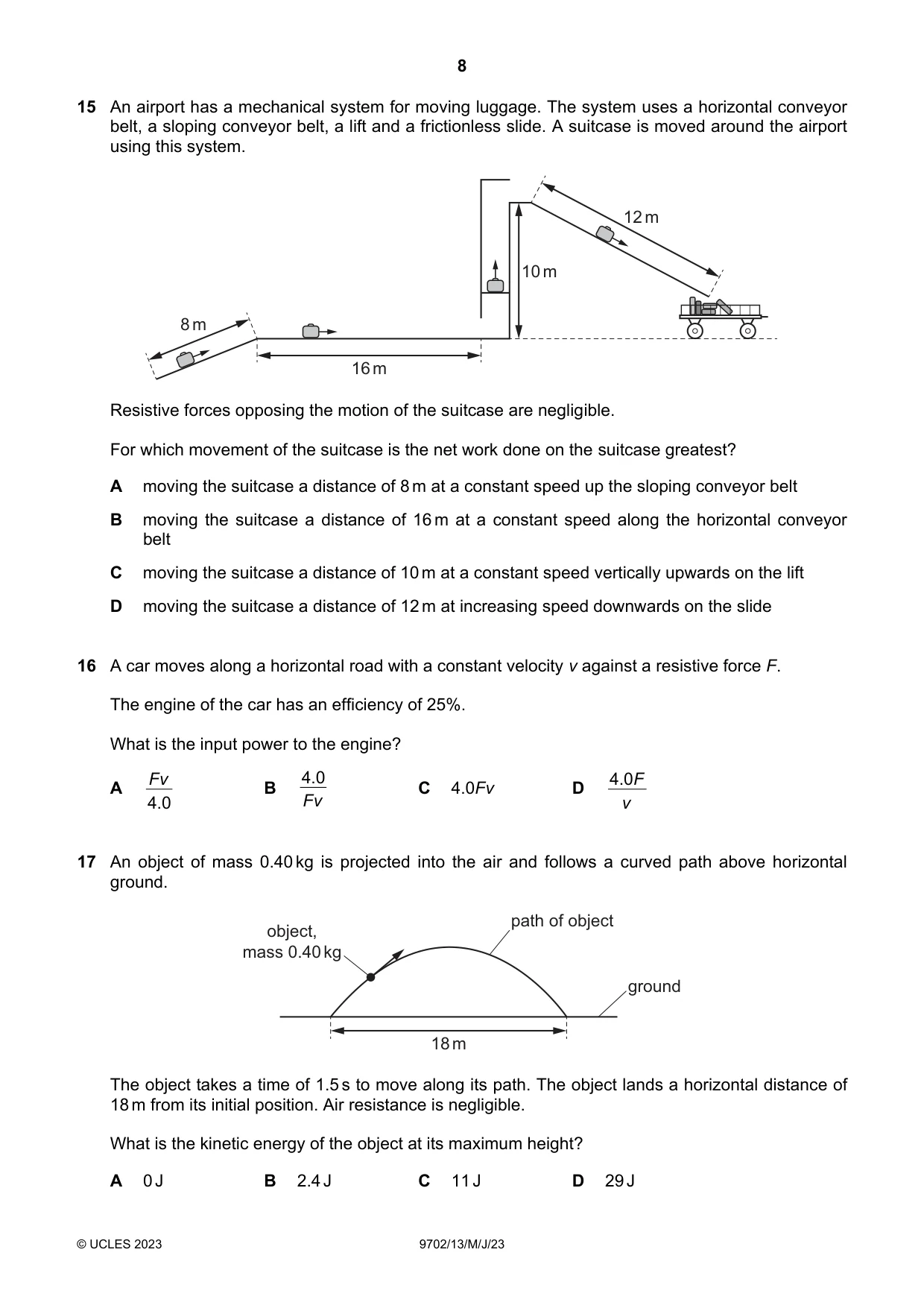 Cambridge A Level Physics 9702 2023 May/June Paper 1 · Variant 3 question paper, page 8 of 20