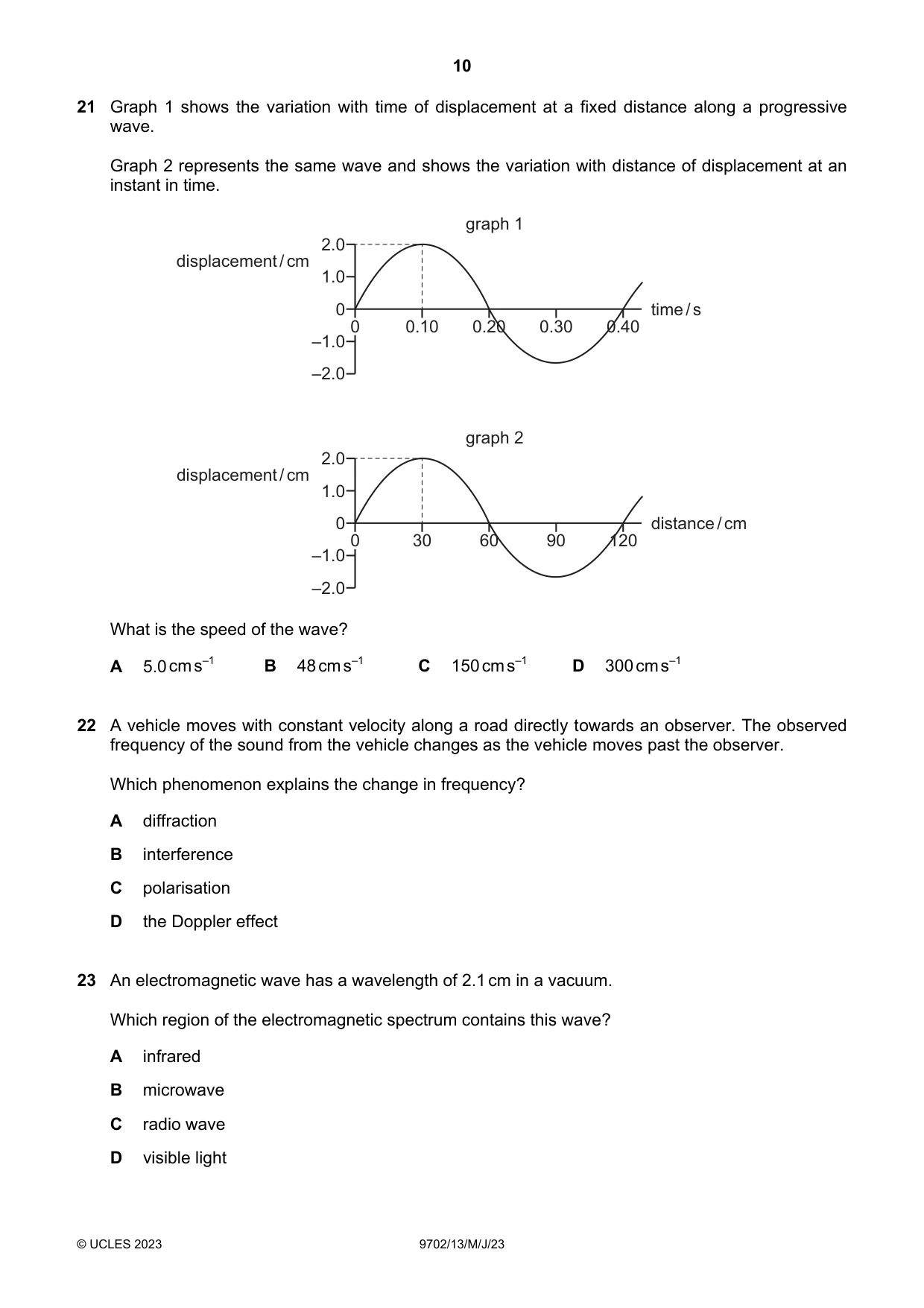 Cambridge A Level Physics 9702 2023 May/June Paper 1 · Variant 3 question paper, page 10 of 20
