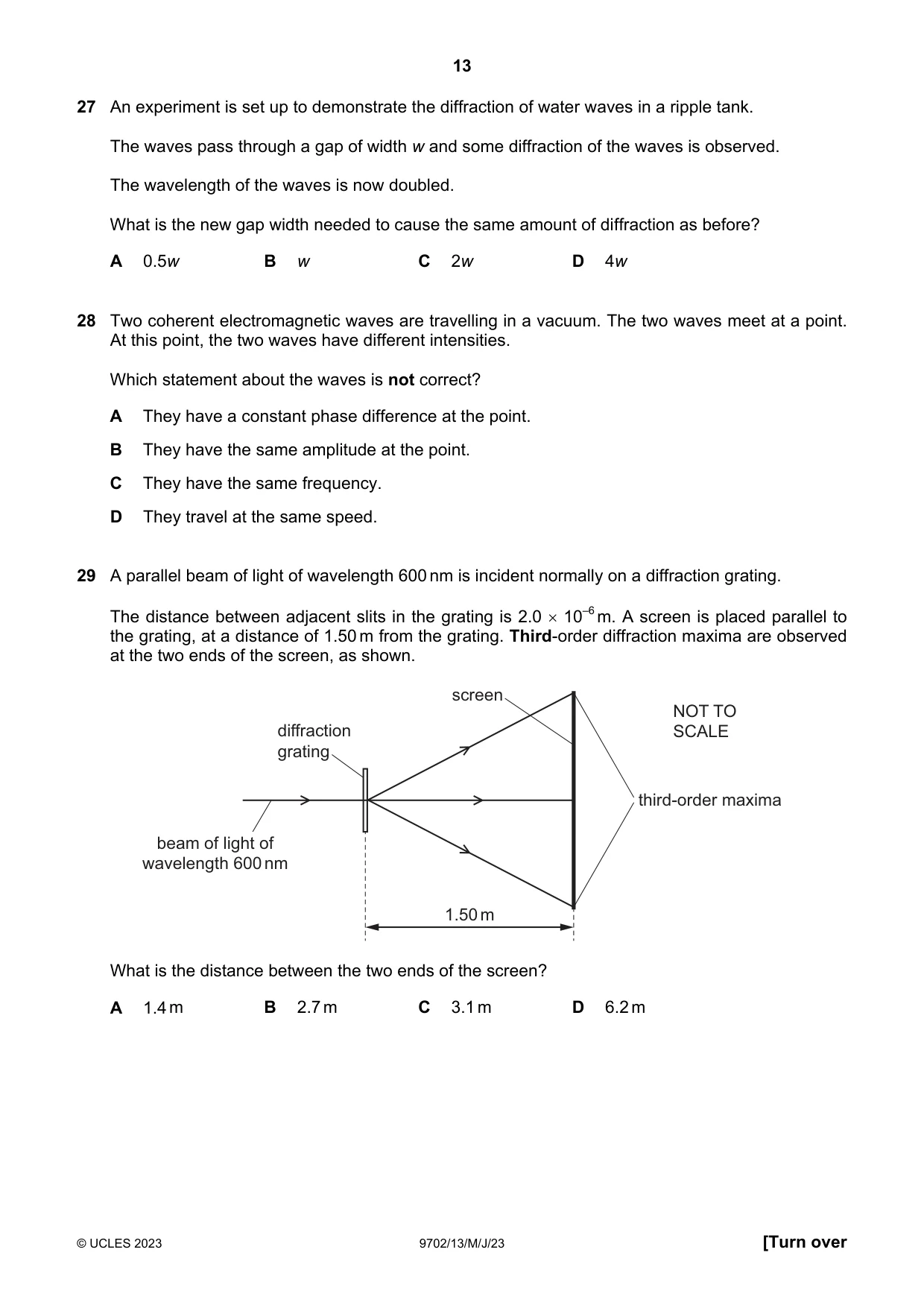 Cambridge A Level Physics 9702 2023 May/June Paper 1 · Variant 3 question paper, page 13 of 20