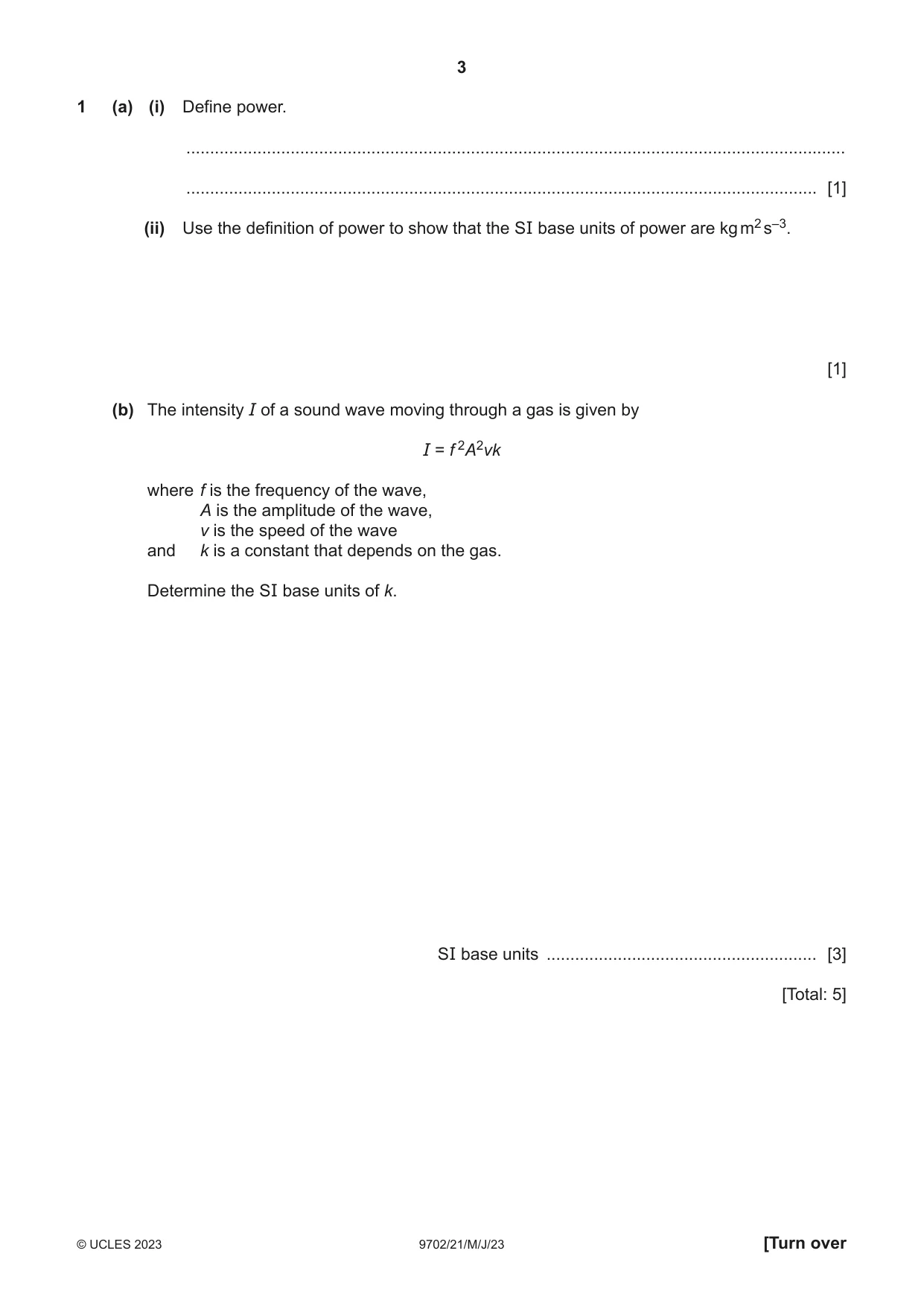Cambridge A Level Physics 9702 2023 May/June Paper 2 · Variant 1 question paper, page 3 of 20