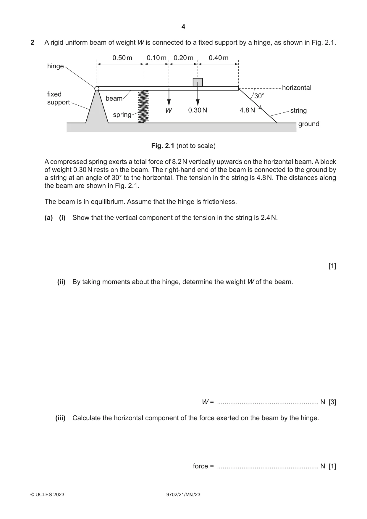 Cambridge A Level Physics 9702 2023 May/June Paper 2 · Variant 1 question paper, page 4 of 20
