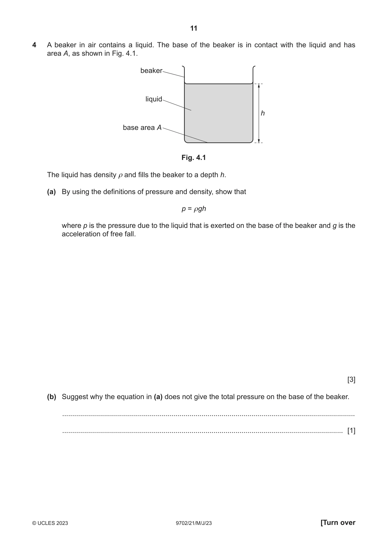 Cambridge A Level Physics 9702 2023 May/June Paper 2 · Variant 1 question paper, page 11 of 20