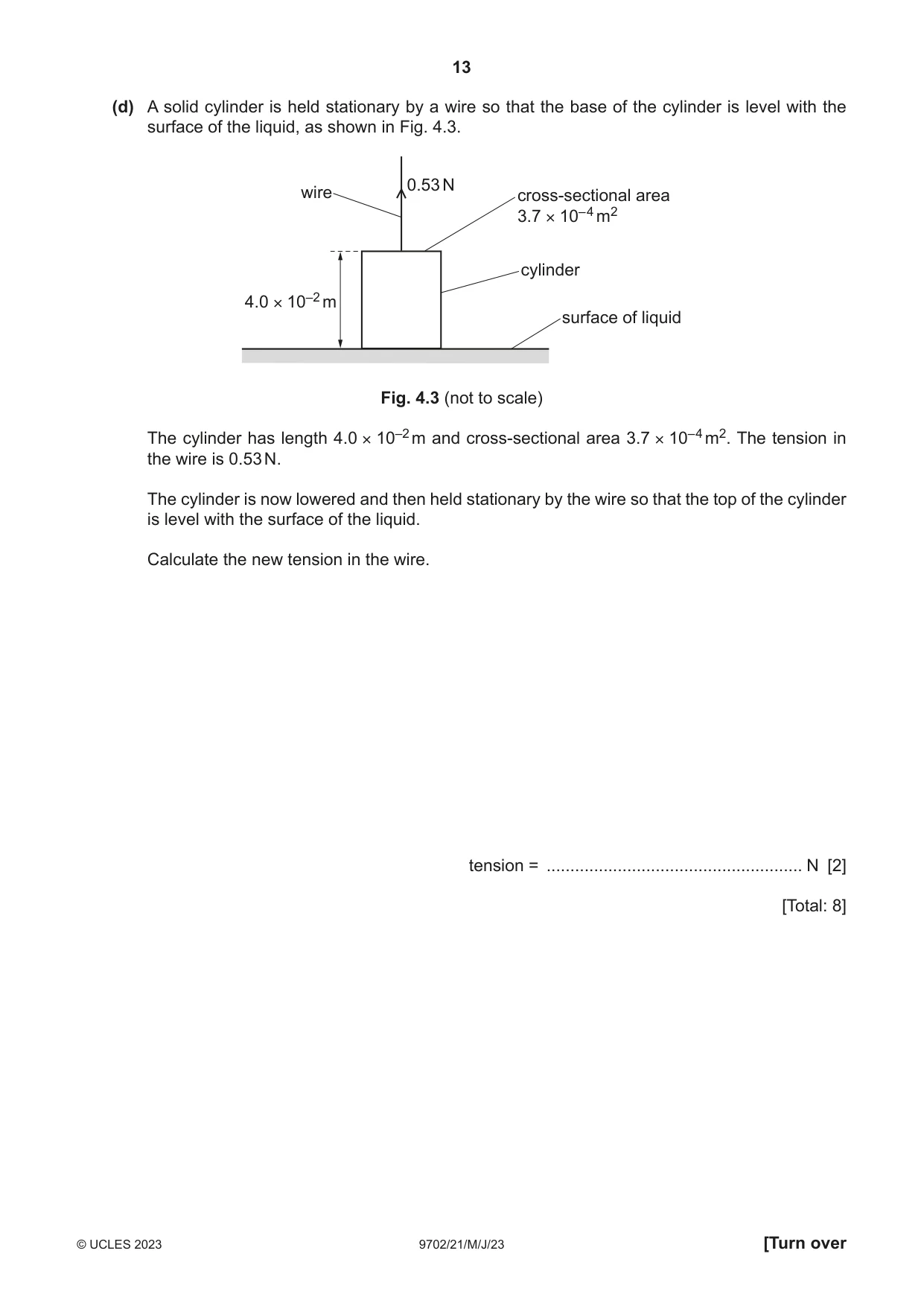 Cambridge A Level Physics 9702 2023 May/June Paper 2 · Variant 1 question paper, page 13 of 20