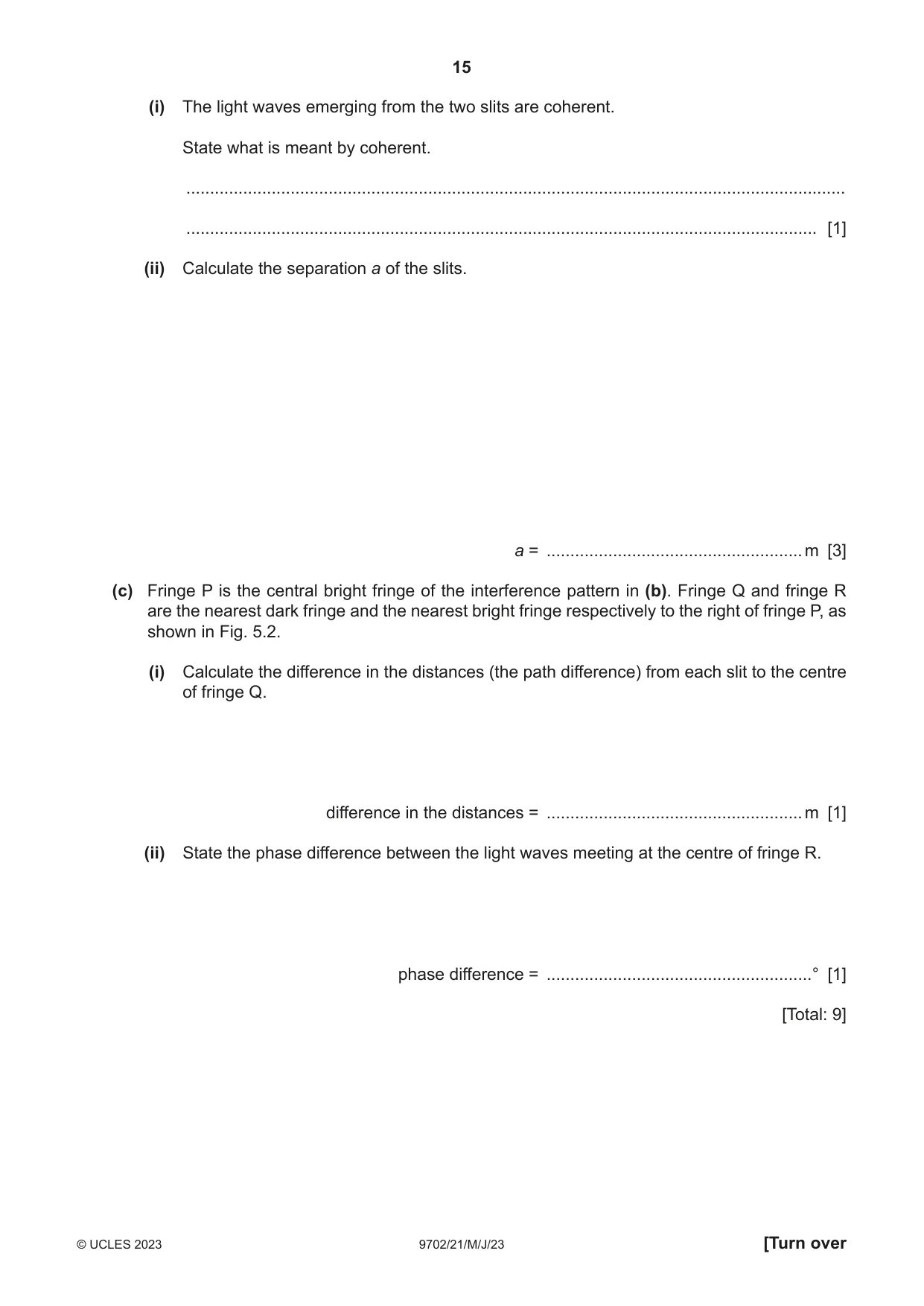 Cambridge A Level Physics 9702 2023 May/June Paper 2 · Variant 1 question paper, page 15 of 20
